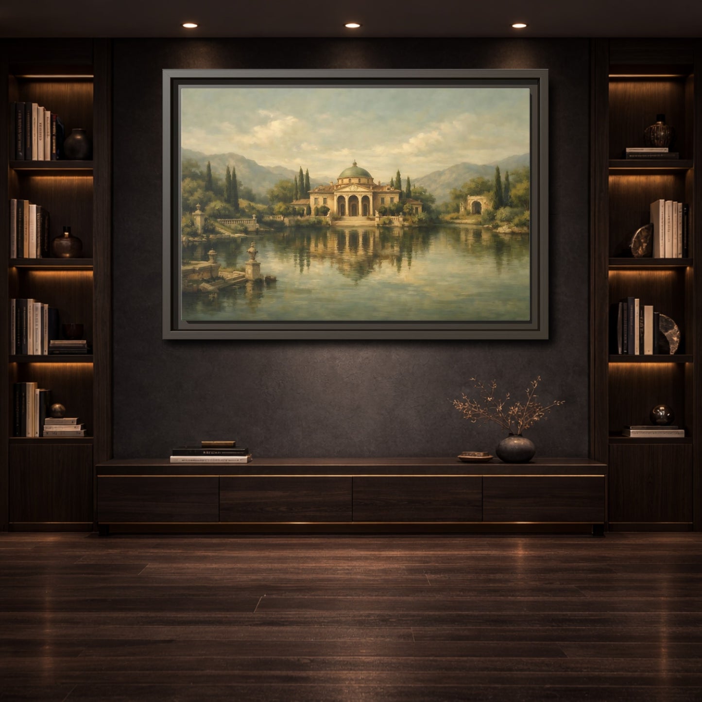 Mockup 3. Nature Classical Villa Classical Lake View shown as stretched canvas wall art