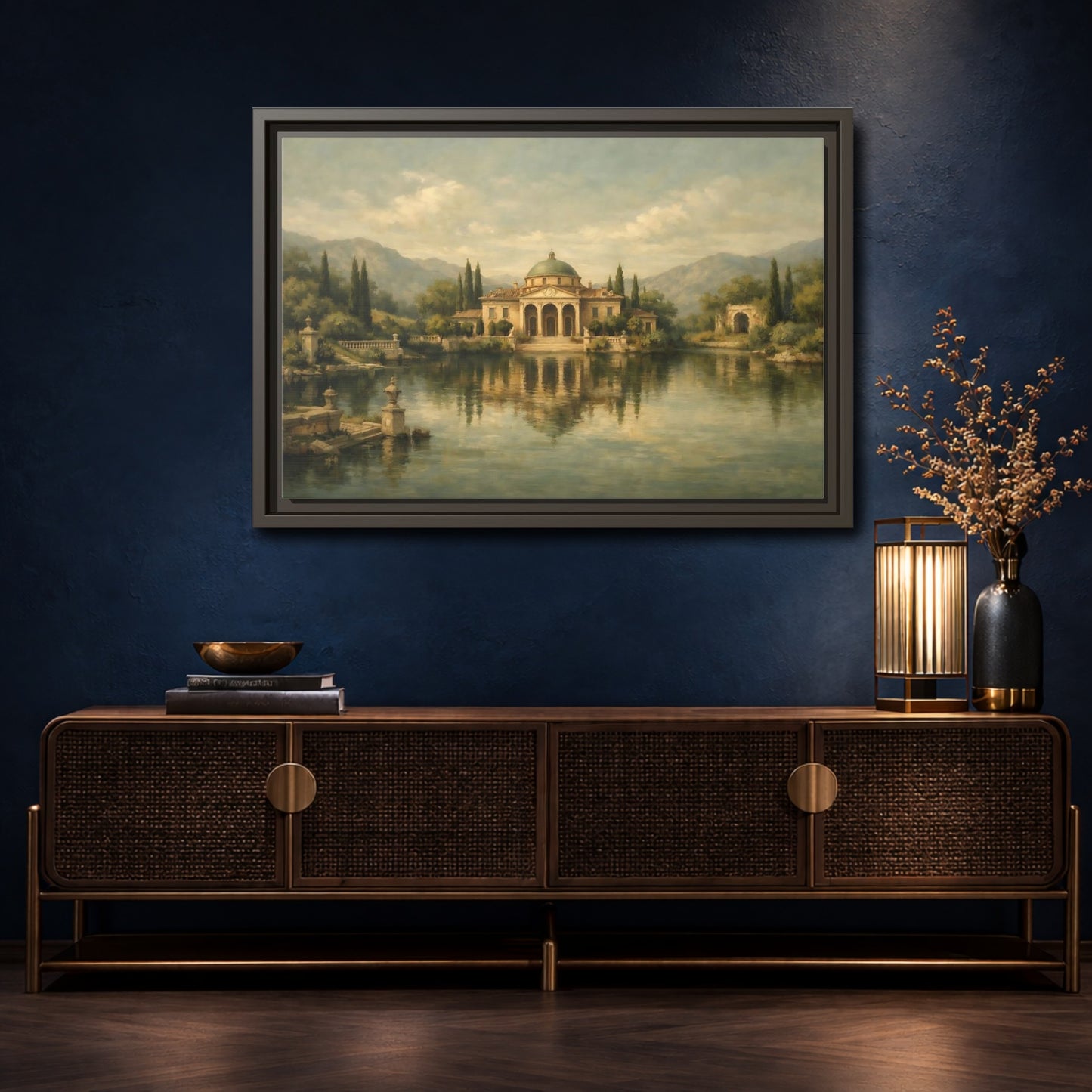 Mockup 4. Nature Classical Villa Classical Lake View shown as stretched canvas wall art