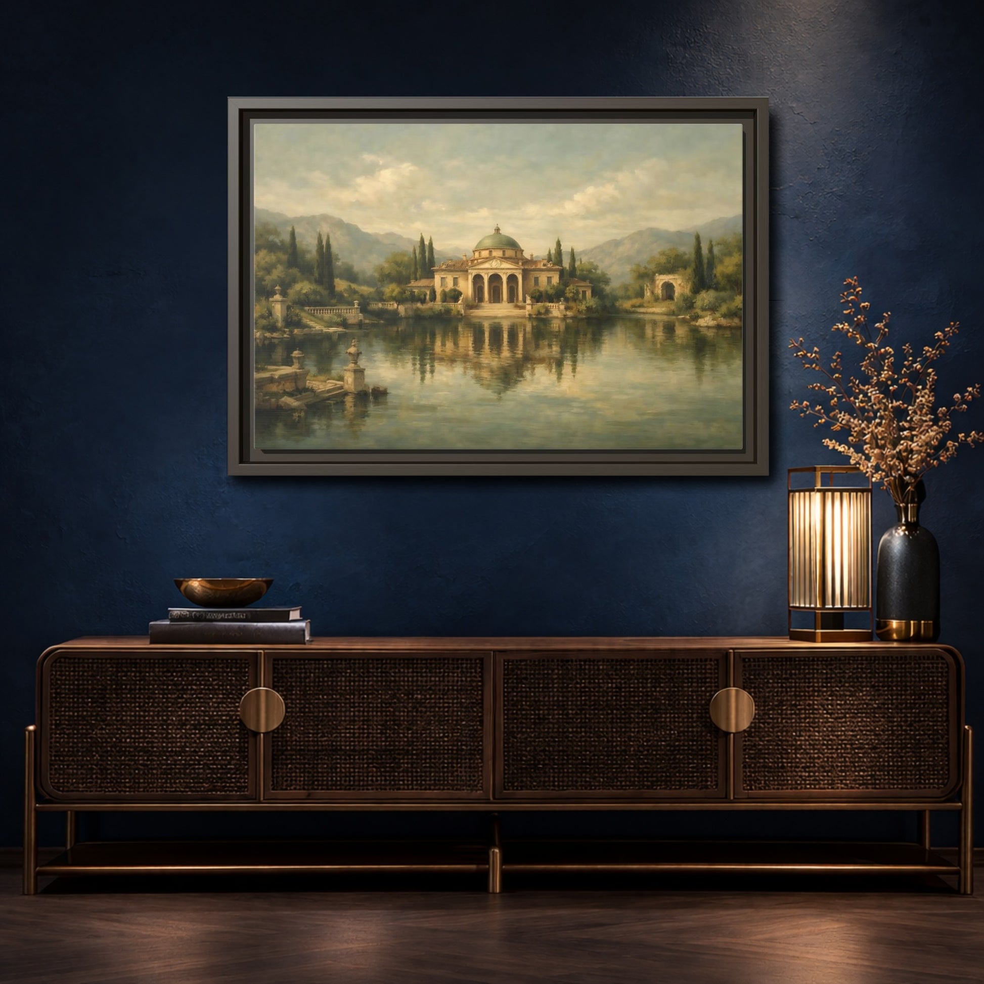 Mockup 4. Nature Classical Villa Classical Lake View shown as stretched canvas wall art