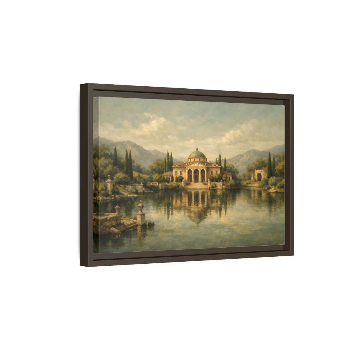 Side Mockup 5. Nature Classical Villa Classical Lake View shown as stretched canvas wall art