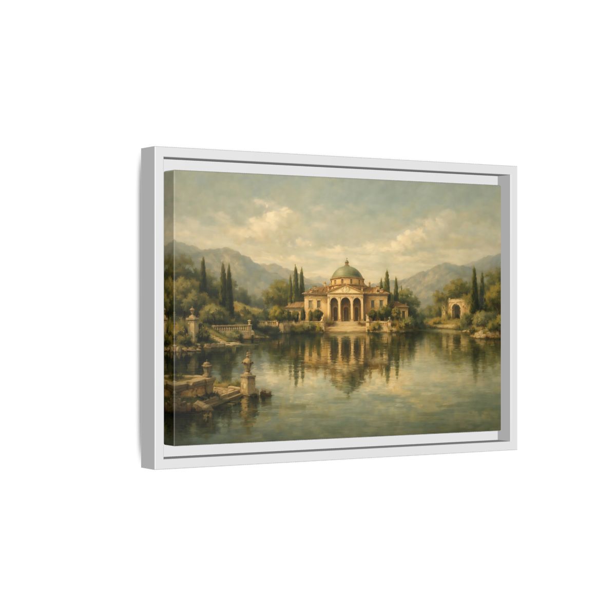 Side Mockup 4. Nature Classical Villa Classical Lake View shown as stretched canvas wall art