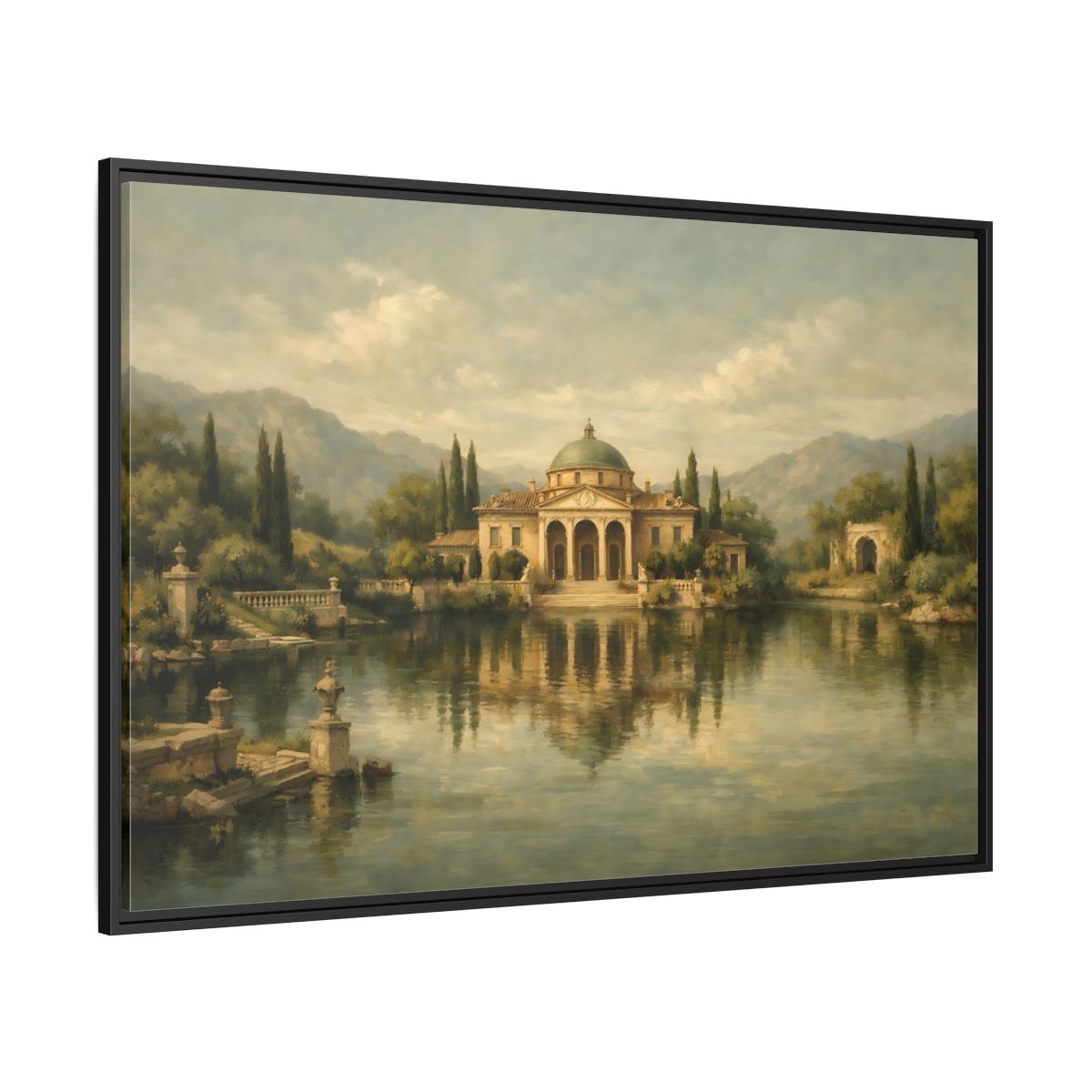 Side Mockup 12. Nature Classical Villa Classical Lake View shown as stretched canvas wall art