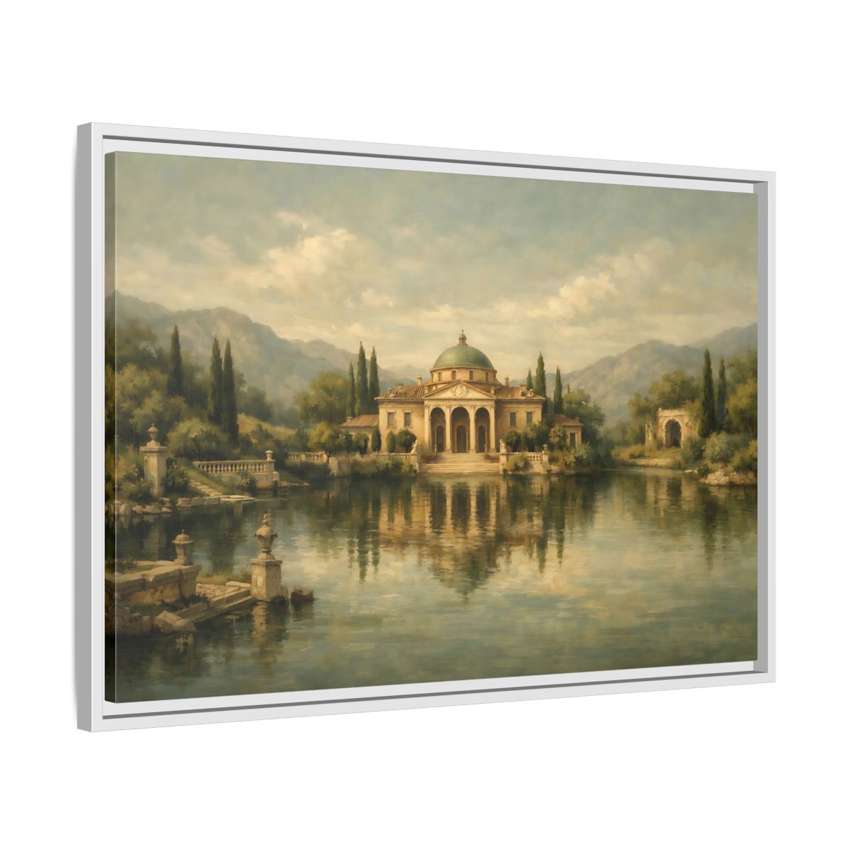 Side Mockup 10. Nature Classical Villa Classical Lake View shown as stretched canvas wall art