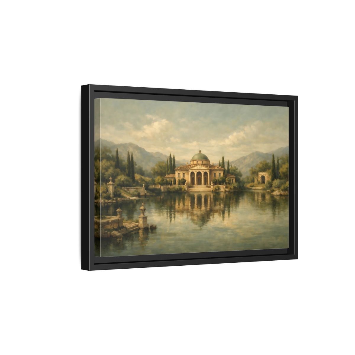 Side Mockup 6. Nature Classical Villa Classical Lake View shown as stretched canvas wall art