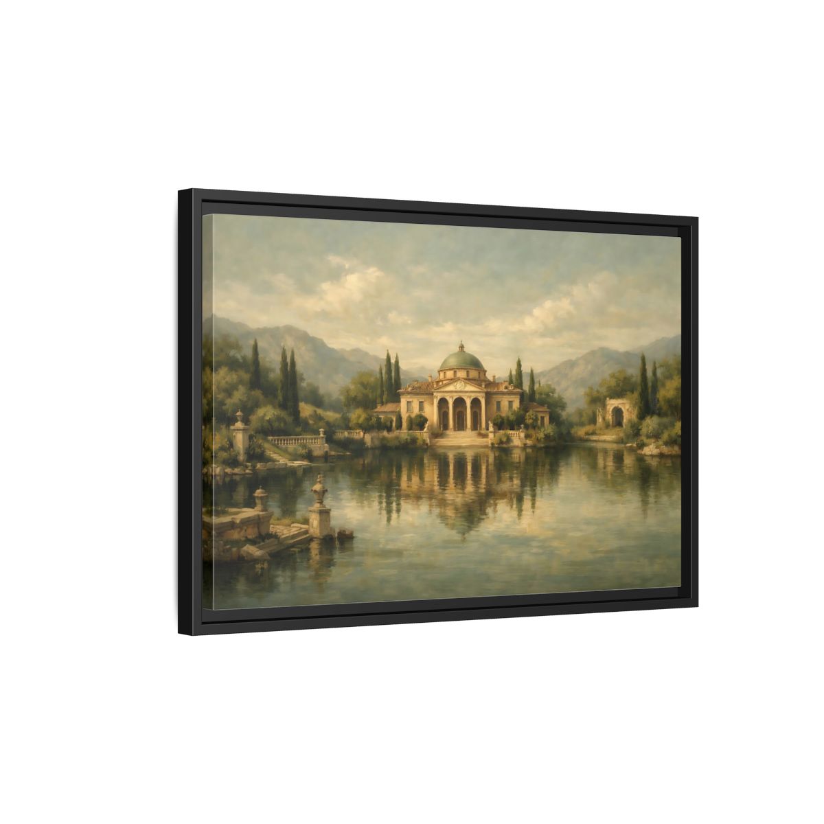 Side Mockup 3. Nature Classical Villa Classical Lake View shown as stretched canvas wall art