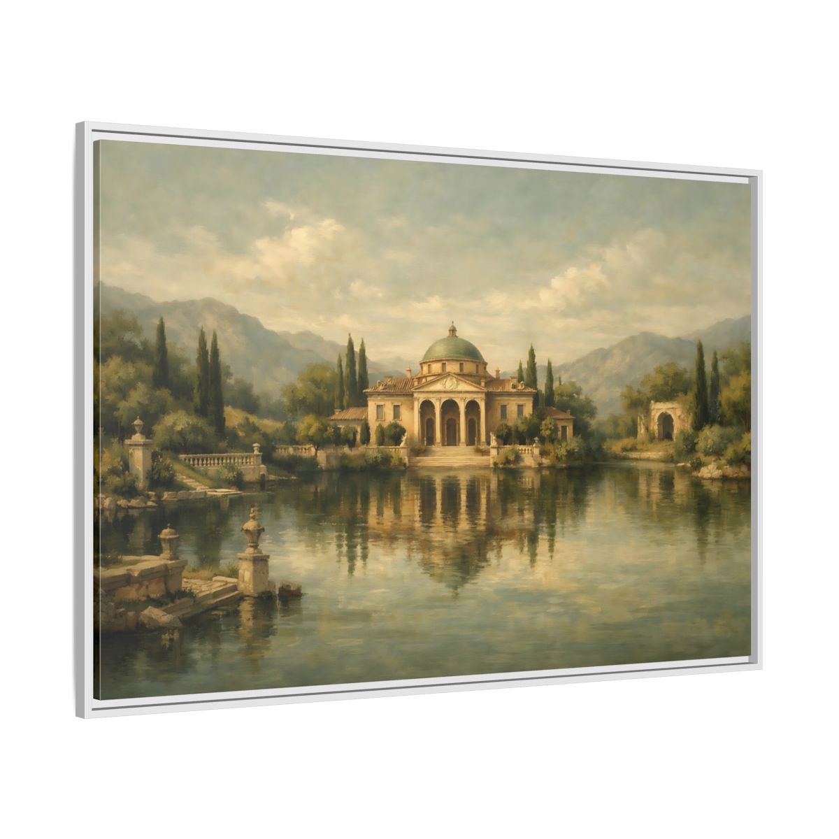 Side Mockup 7. Nature Classical Villa Classical Lake View shown as stretched canvas wall art