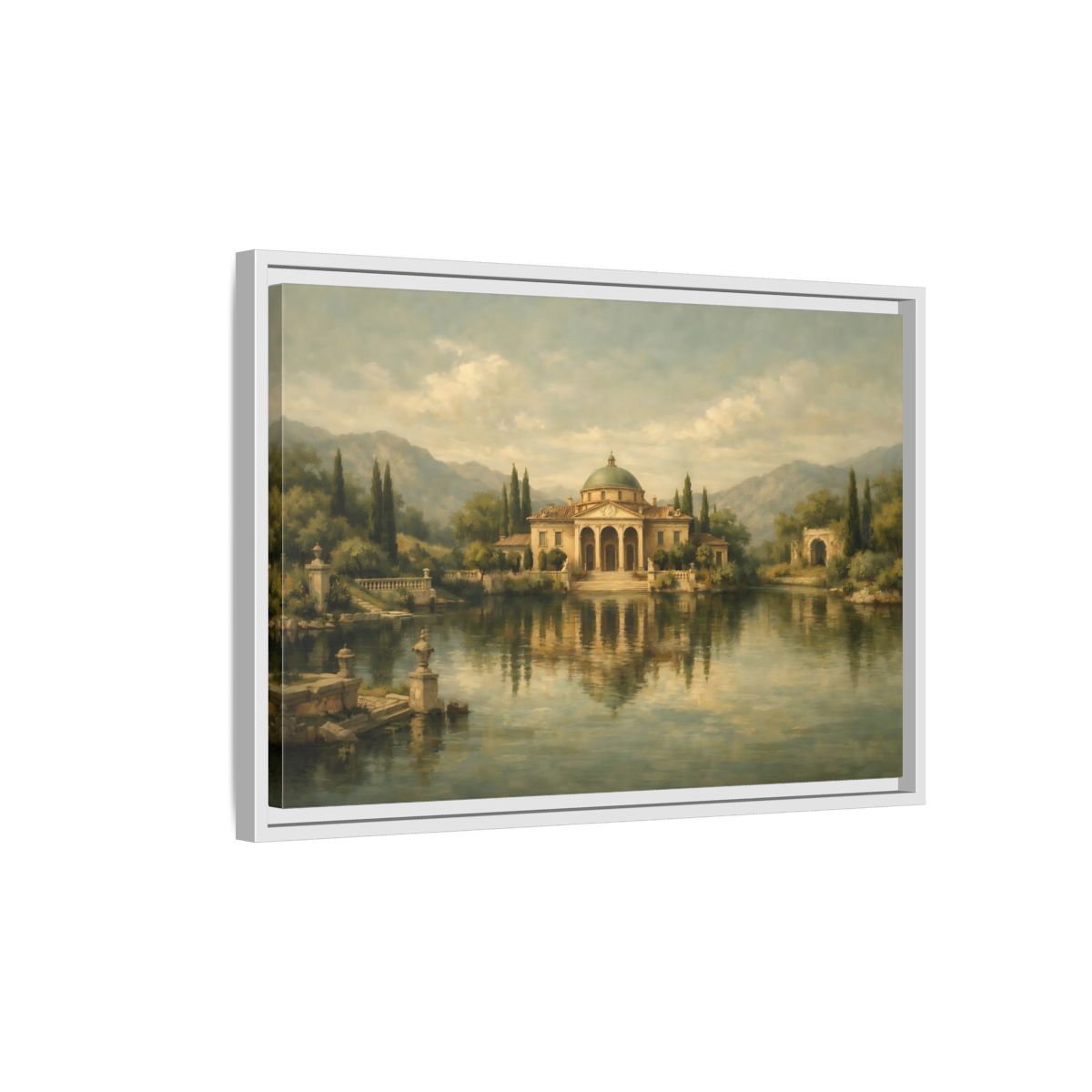 Side Mockup 1. Nature Classical Villa Classical Lake View shown as stretched canvas wall art