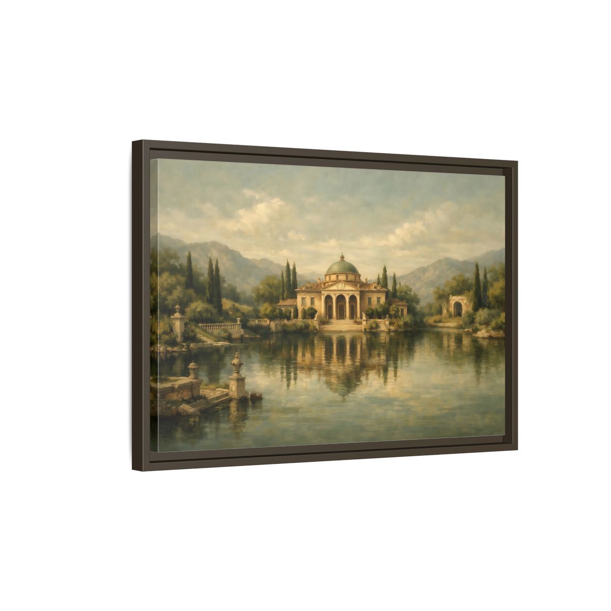Side Mockup 2. Nature Classical Villa Classical Lake View shown as stretched canvas wall art