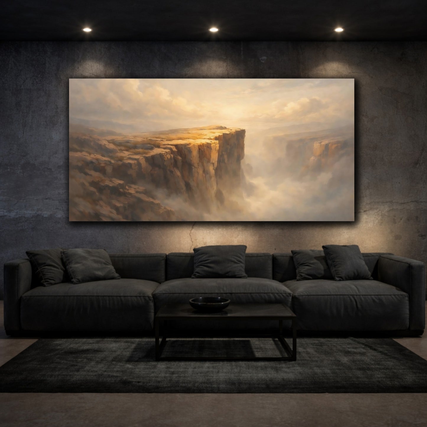 Mockup 2. Nature Cliffs Cliffs Golden Mist shown as stretched canvas wall art