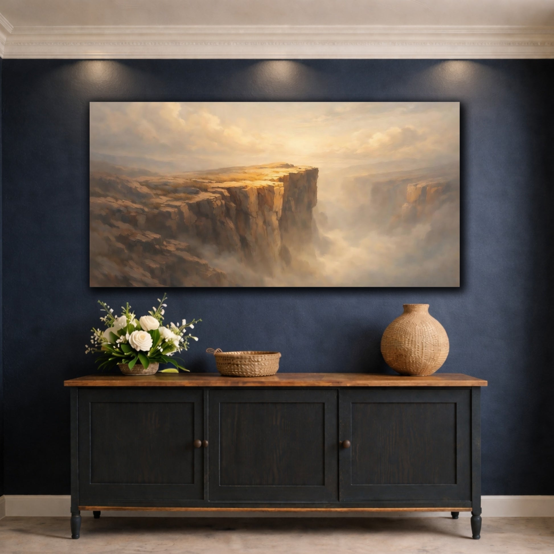 Mockup 4. Nature Cliffs Cliffs Golden Mist shown as stretched canvas wall art