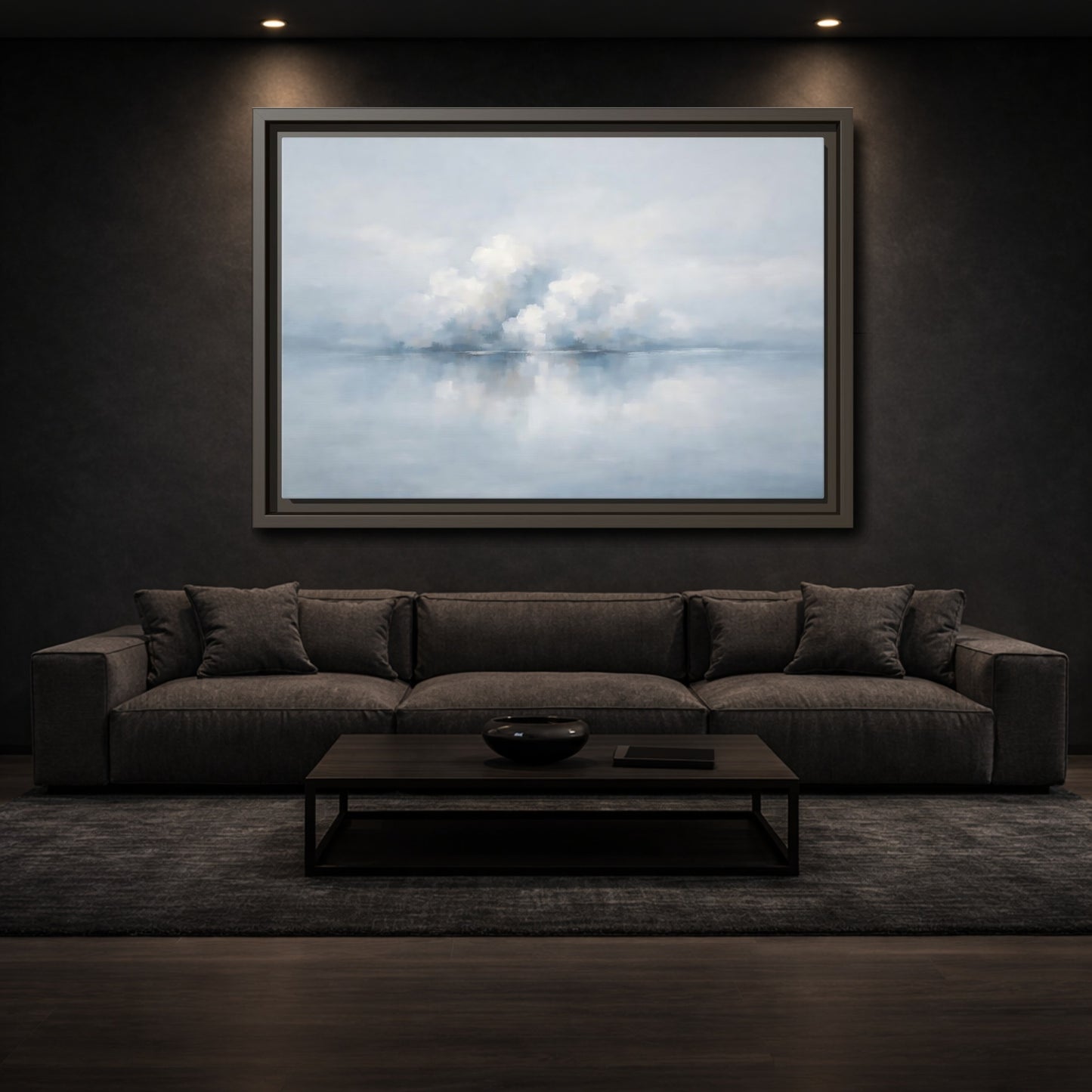 Mockup 2. Nature Clouds Blue And White Clouds shown as stretched canvas wall art