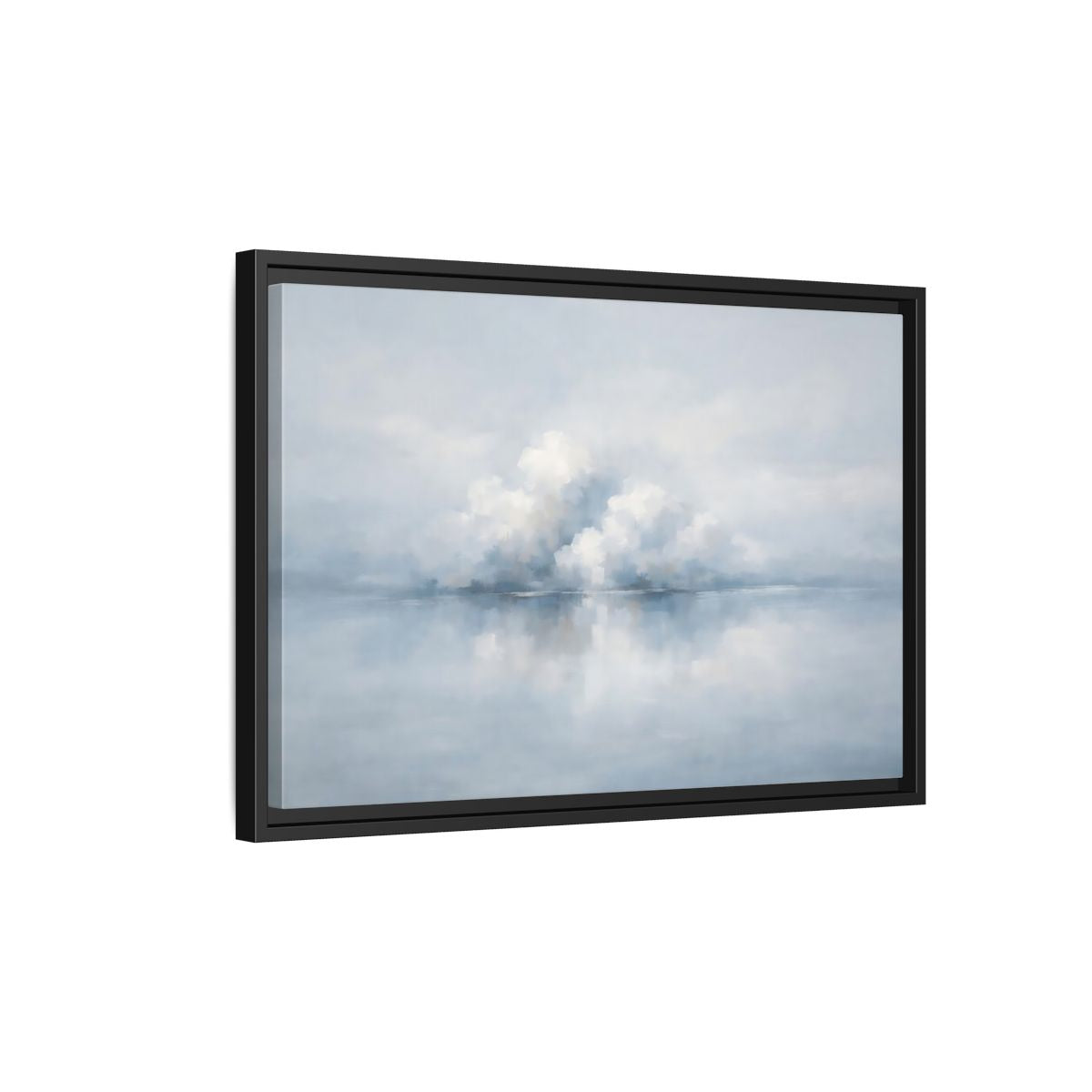 Side Mockup 3. Nature Clouds Blue And White Clouds shown as stretched canvas wall art