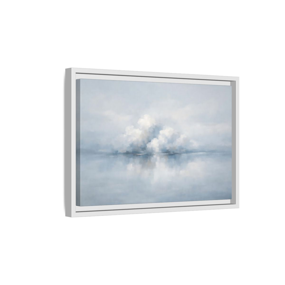Side Mockup 4. Nature Clouds Blue And White Clouds shown as stretched canvas wall art