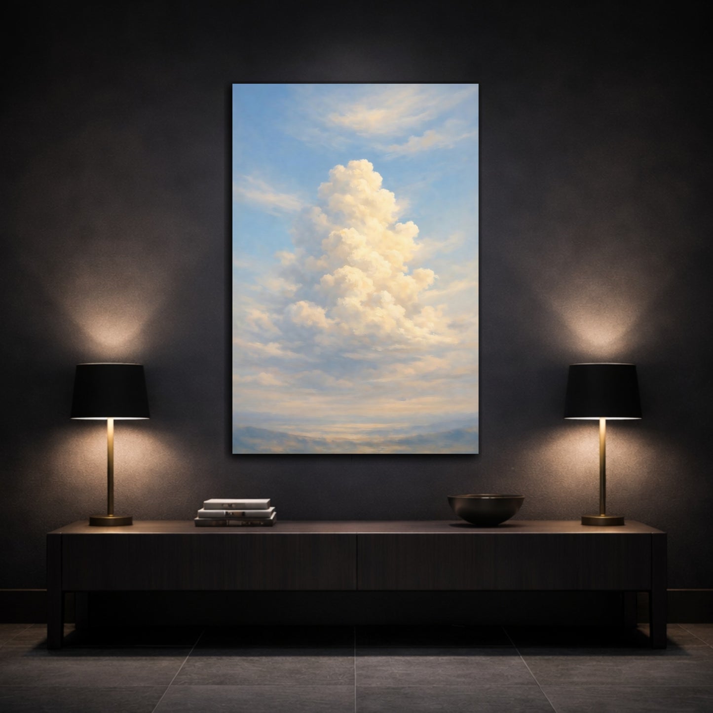 Mockup 2. Nature Clouds Blue Sky Clouds shown as stretched canvas wall art