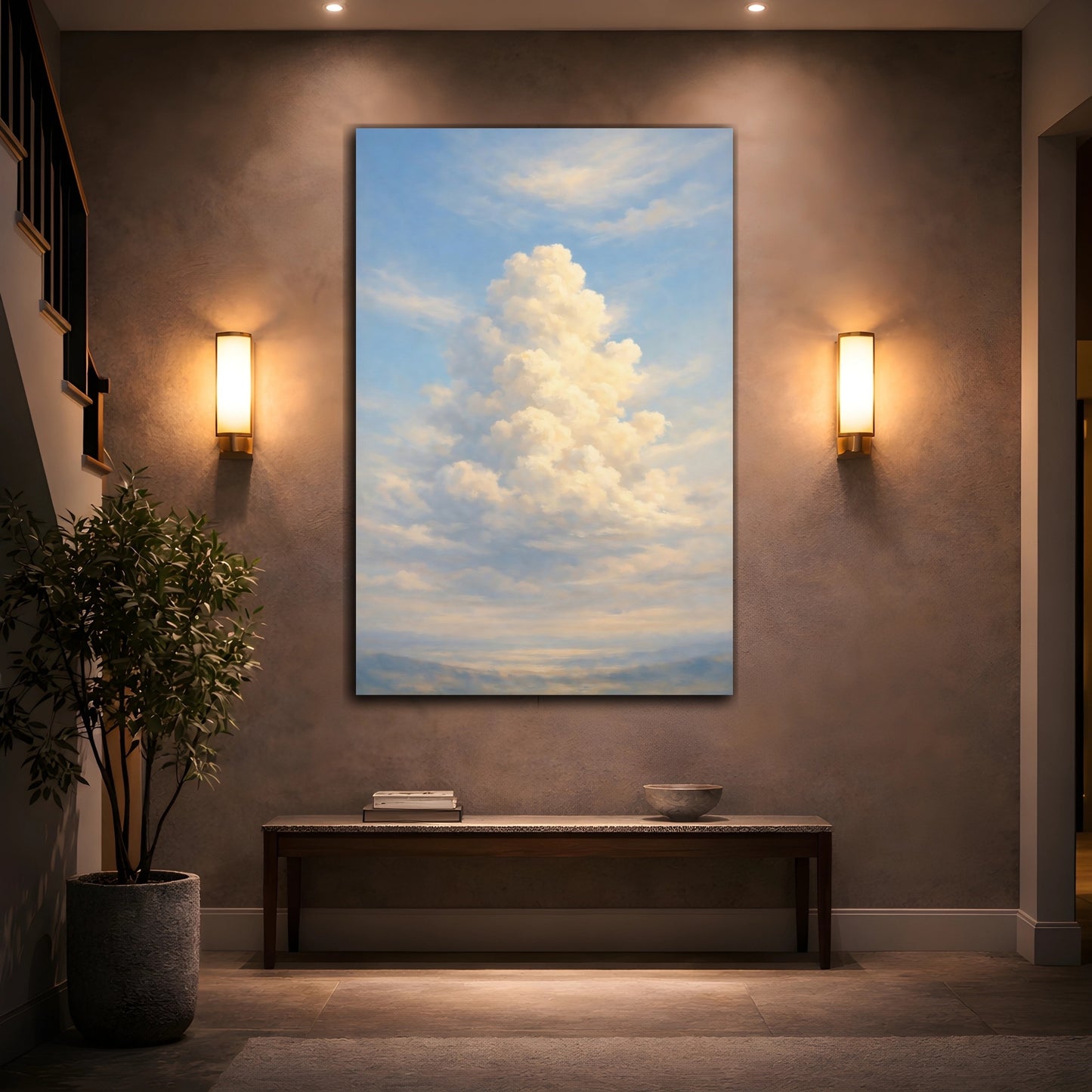 Mockup 3. Nature Clouds Blue Sky Clouds shown as stretched canvas wall art