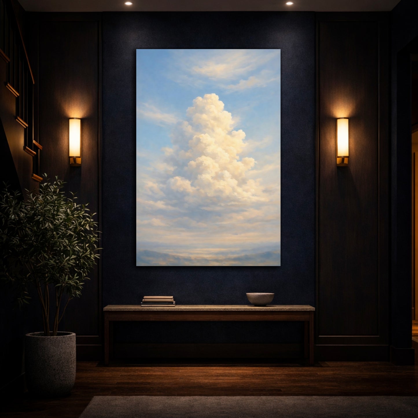 Mockup 4. Nature Clouds Blue Sky Clouds shown as stretched canvas wall art