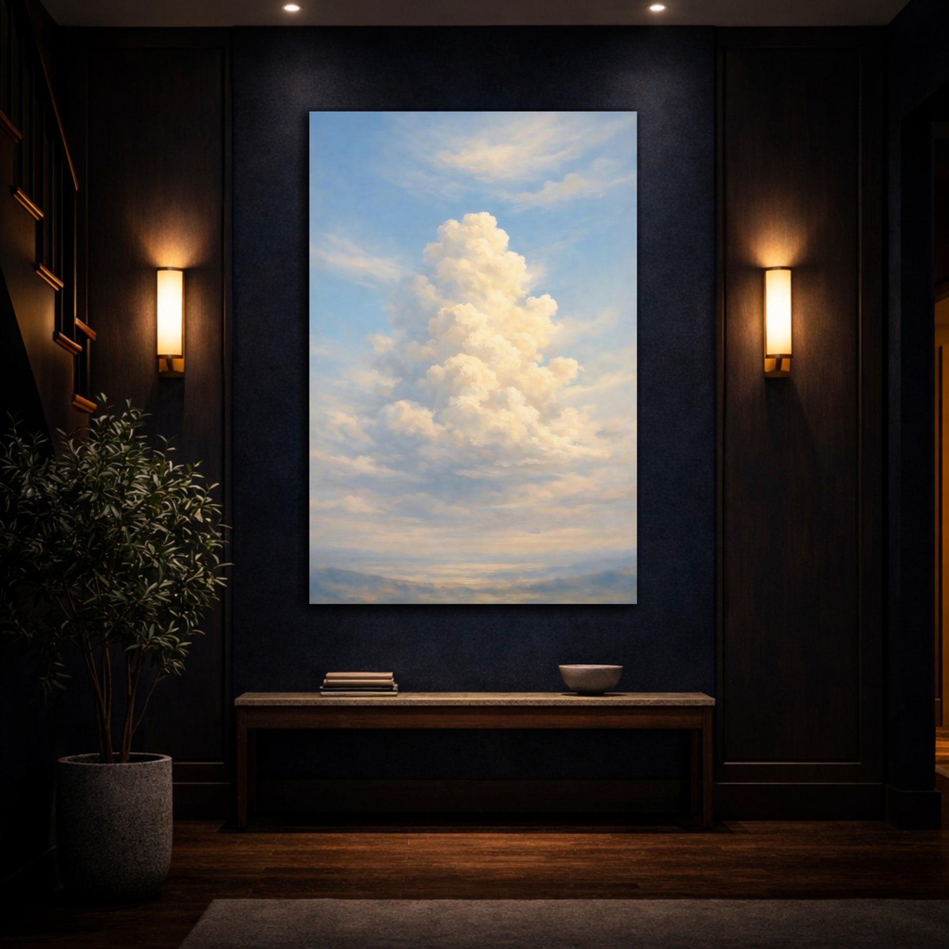 Mockup 4. Nature Clouds Blue Sky Clouds shown as stretched canvas wall art