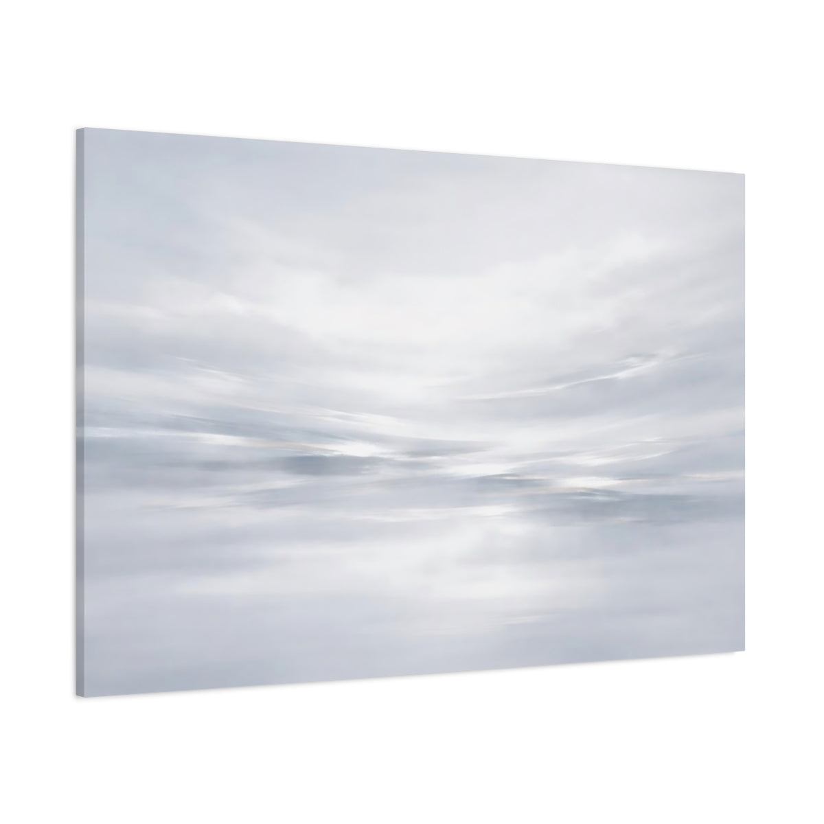 Main Mockup. Nature Clouds Grey And White shown as stretched canvas wall art