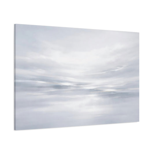 Main Mockup. Nature Clouds Grey And White shown as stretched canvas wall art