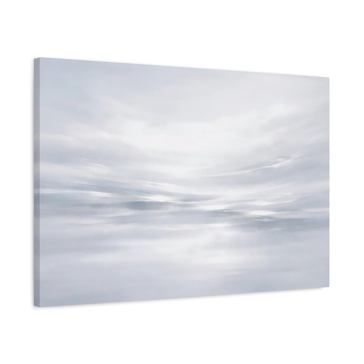 Side Mockup 2. Nature Clouds Grey And White shown as stretched canvas wall art