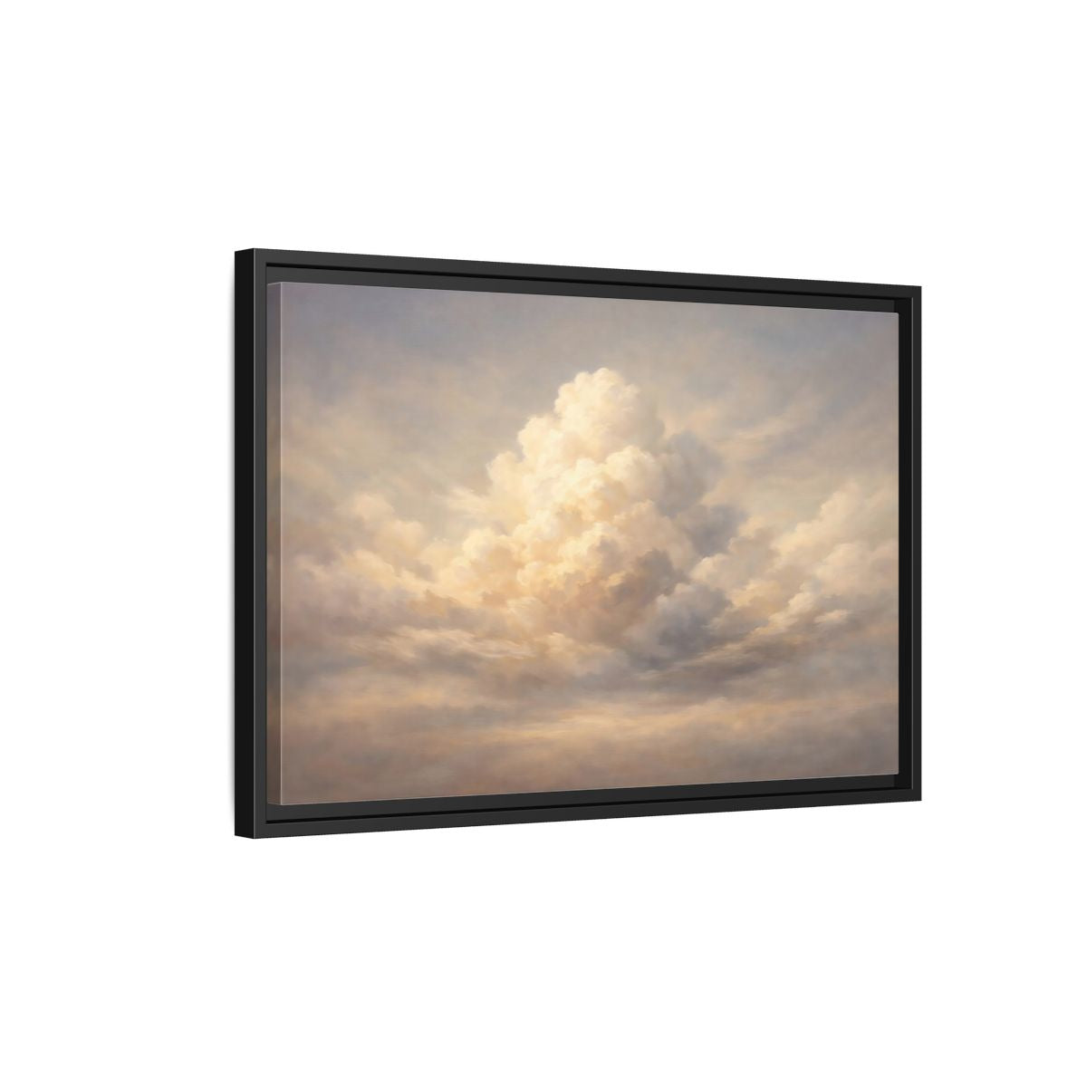 Side Mockup 3. Nature Clouds Pale Sky shown as stretched canvas wall art