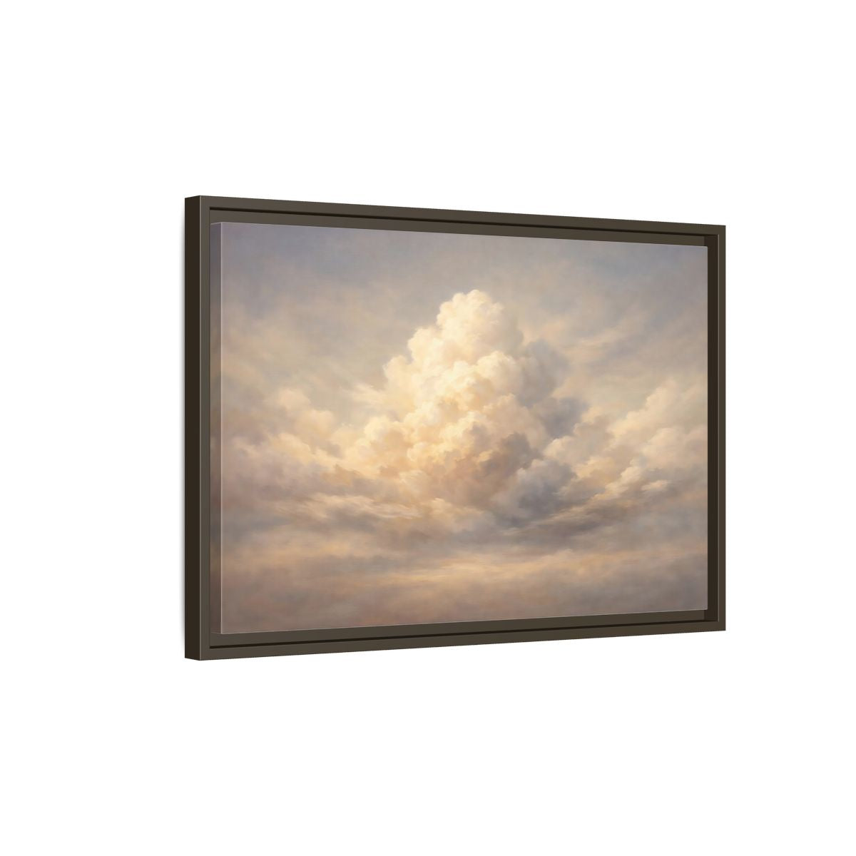 Side Mockup 2. Nature Clouds Pale Sky shown as stretched canvas wall art