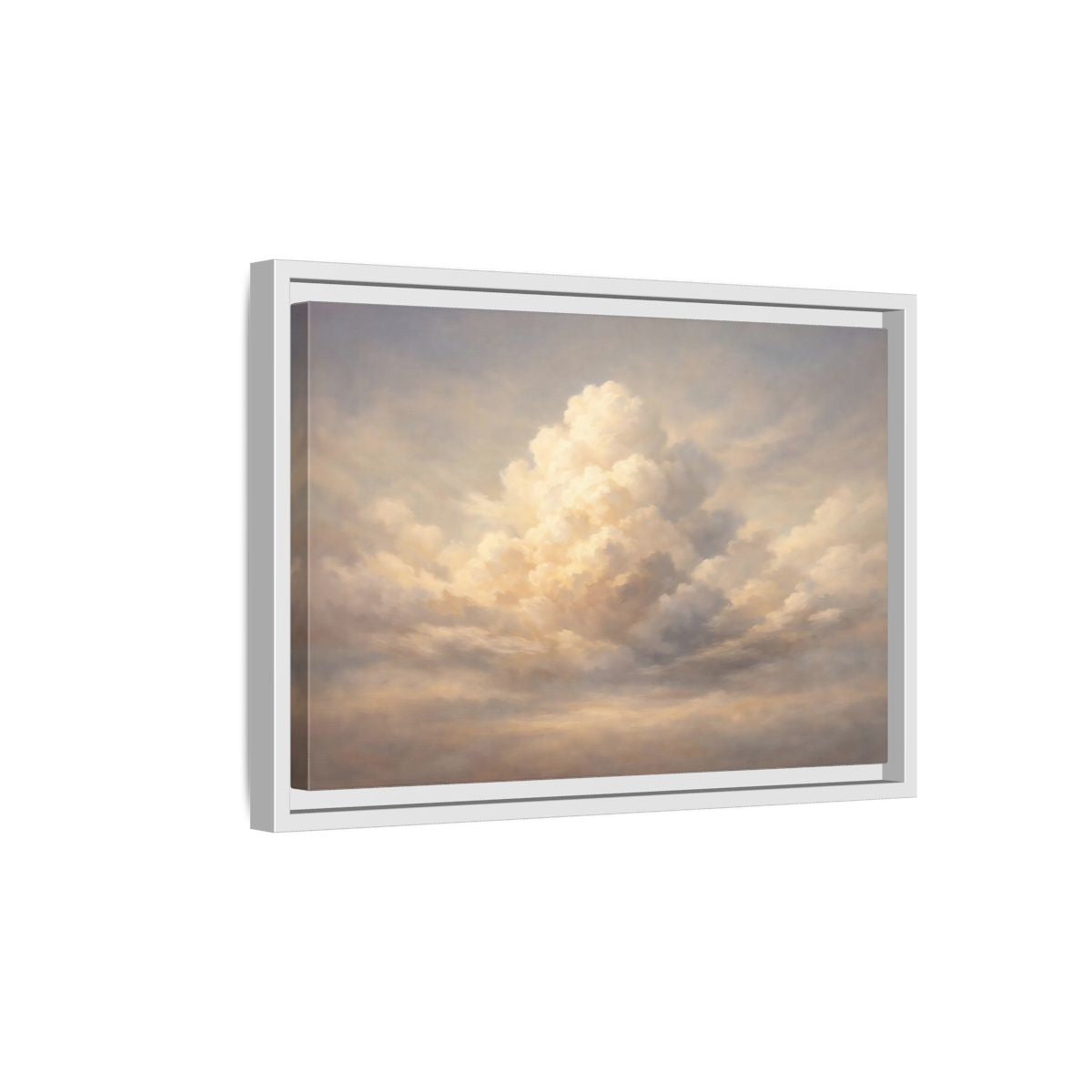 Side Mockup 4. Nature Clouds Pale Sky shown as stretched canvas wall art