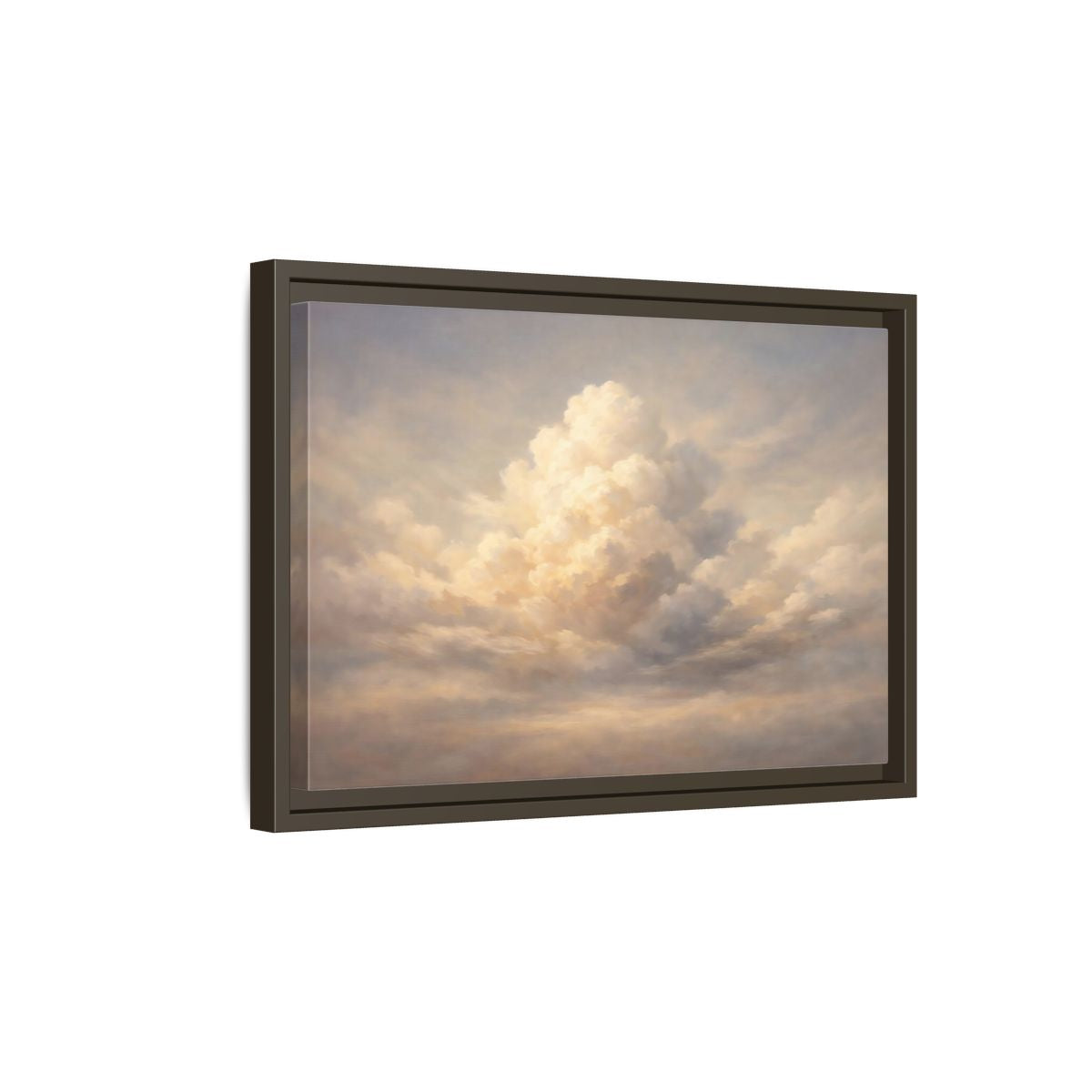 Side Mockup 5. Nature Clouds Pale Sky shown as stretched canvas wall art