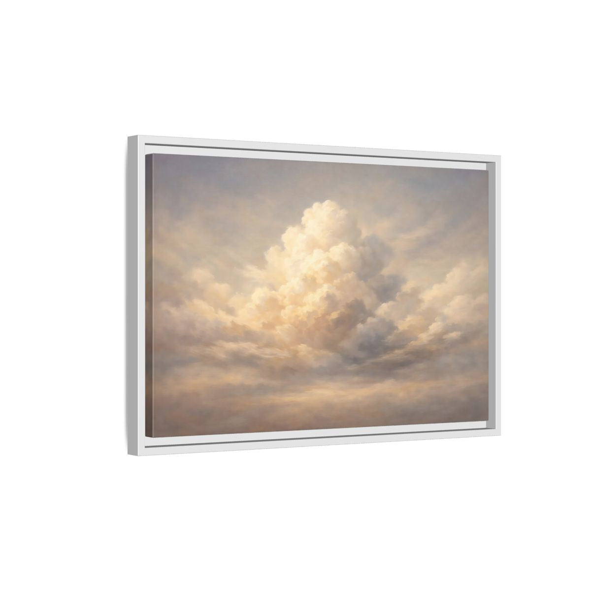 Side Mockup 1. Nature Clouds Pale Sky shown as stretched canvas wall art