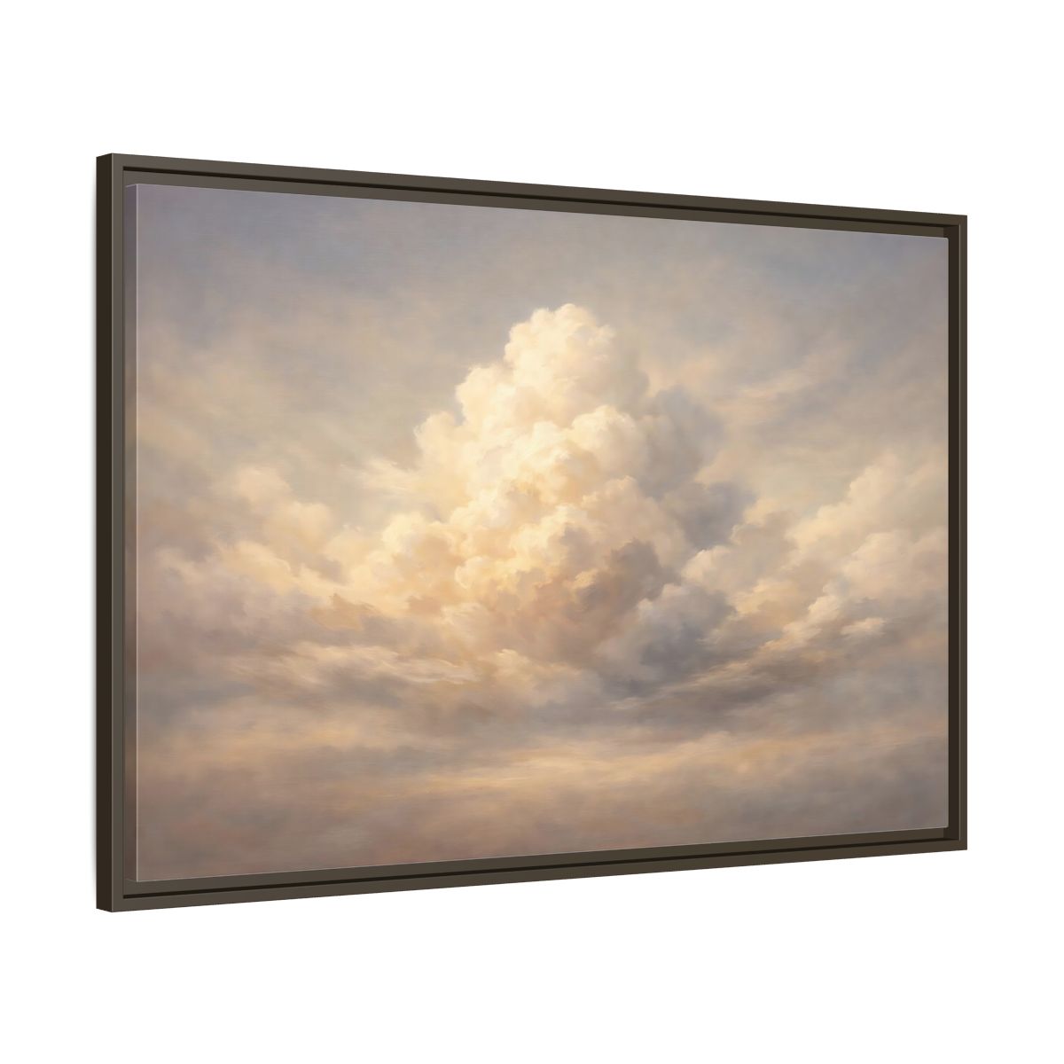 Side Mockup 9. Nature Clouds Pale Sky shown as stretched canvas wall art