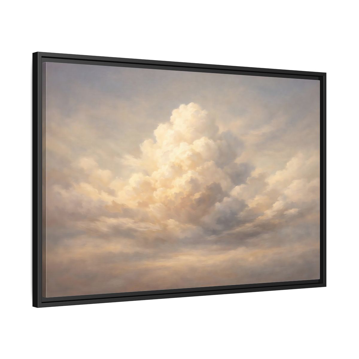 Side Mockup 13. Nature Clouds Pale Sky shown as stretched canvas wall art