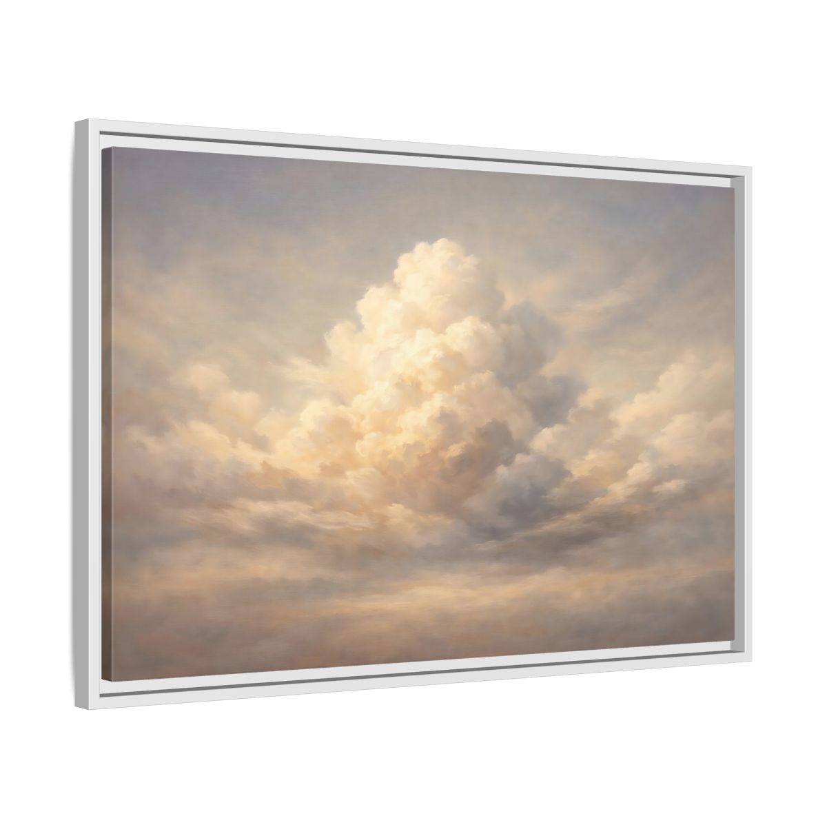 Side Mockup 10. Nature Clouds Pale Sky shown as stretched canvas wall art