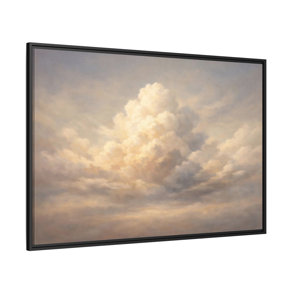Side Mockup 12. Nature Clouds Pale Sky shown as stretched canvas wall art
