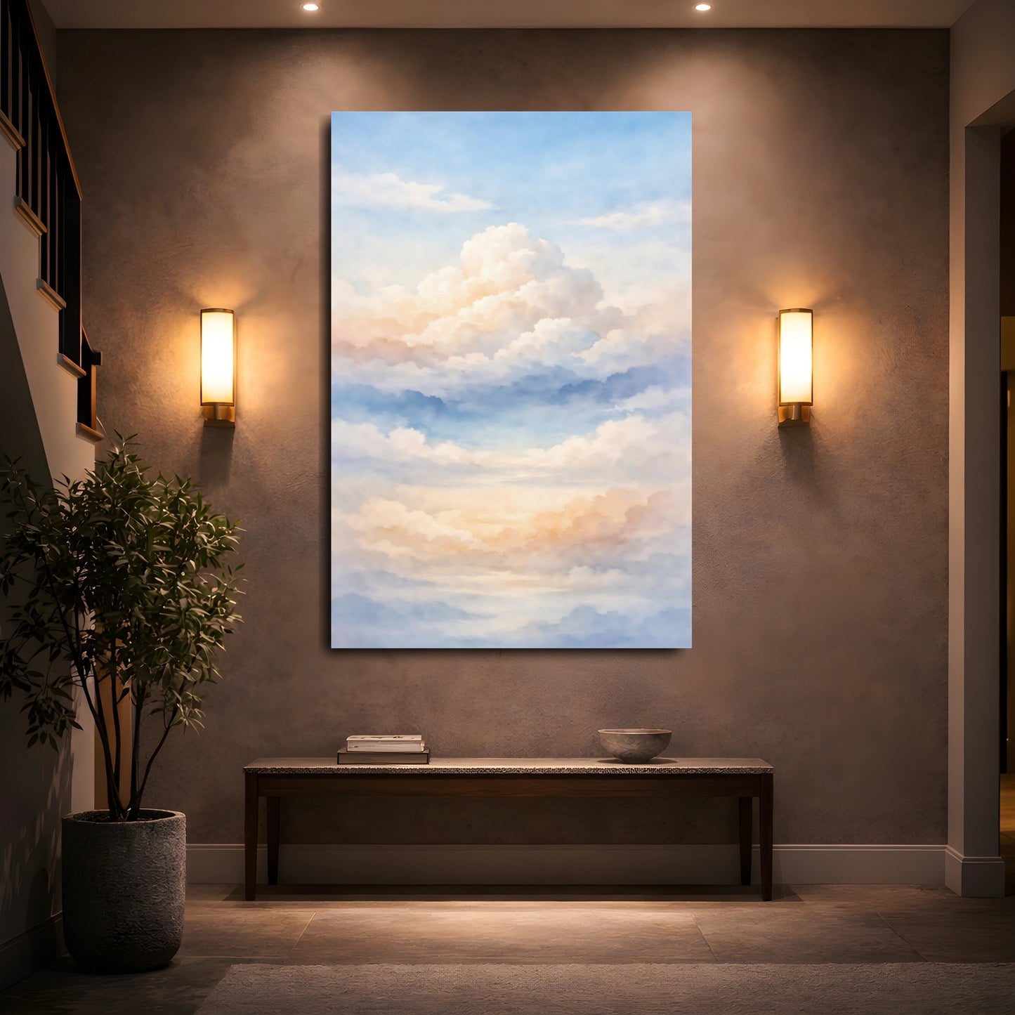 Mockup 4. Nature Clouds Pastel Sky Clouds shown as stretched canvas wall art