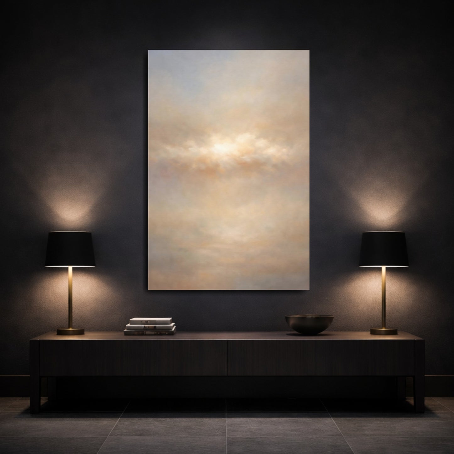 Mockup 2. Nature Cloudscape Neutral Cloudscape shown as stretched canvas wall art