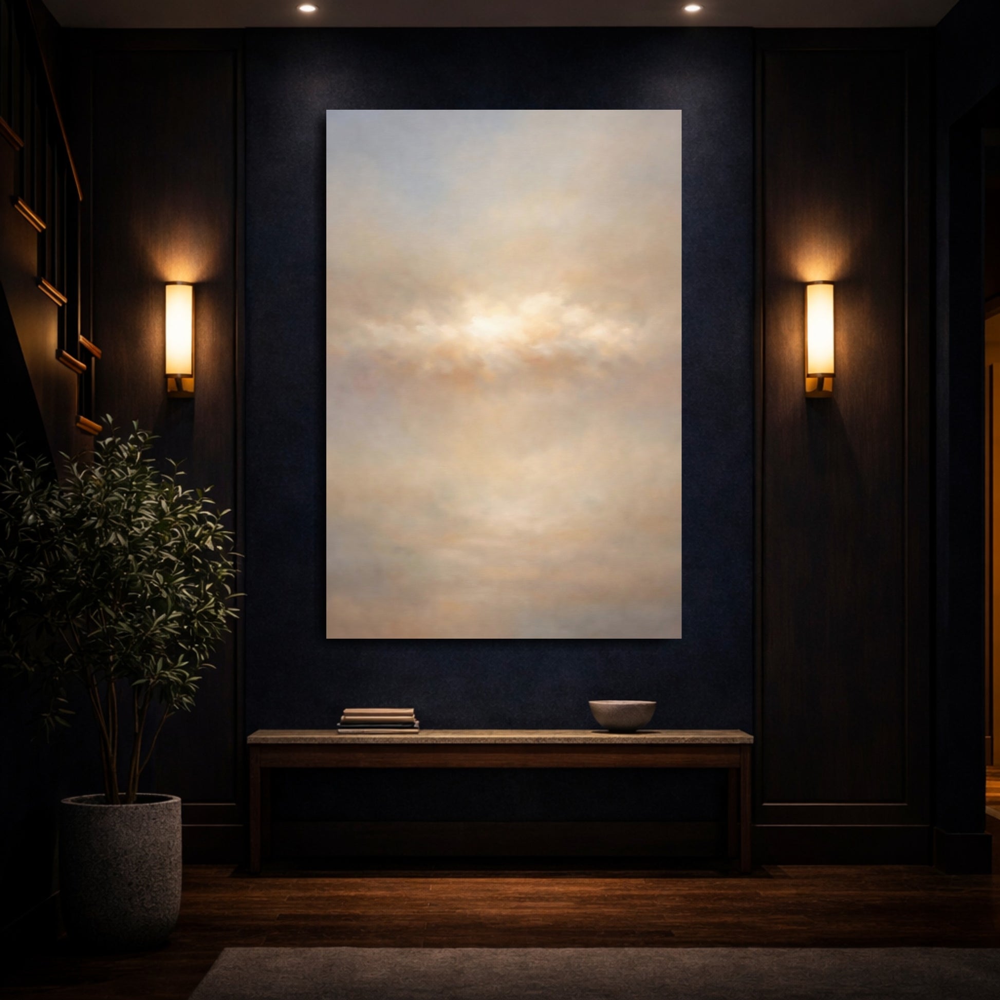 Mockup 3. Nature Cloudscape Neutral Cloudscape shown as stretched canvas wall art