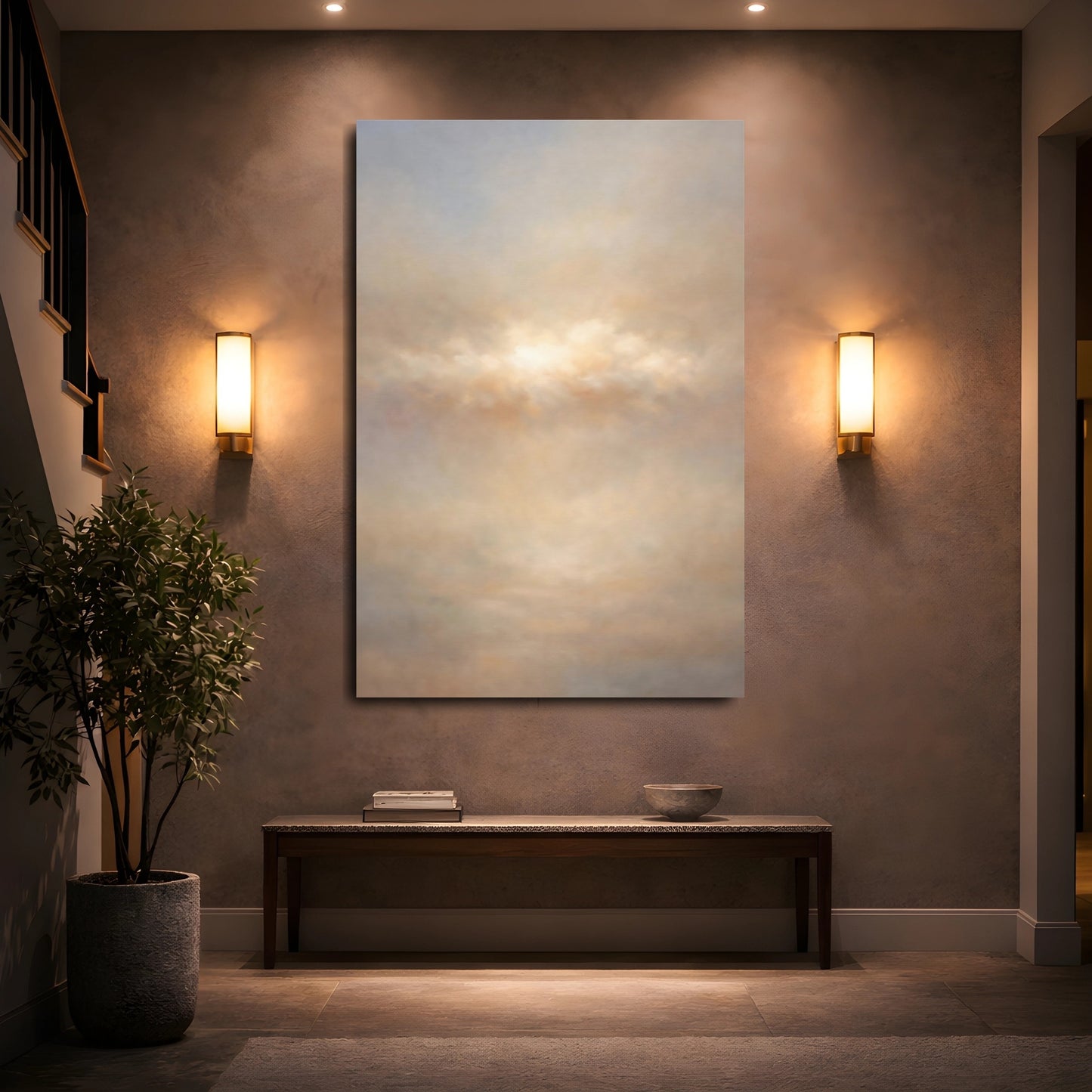 Mockup 4. Nature Cloudscape Neutral Cloudscape shown as stretched canvas wall art