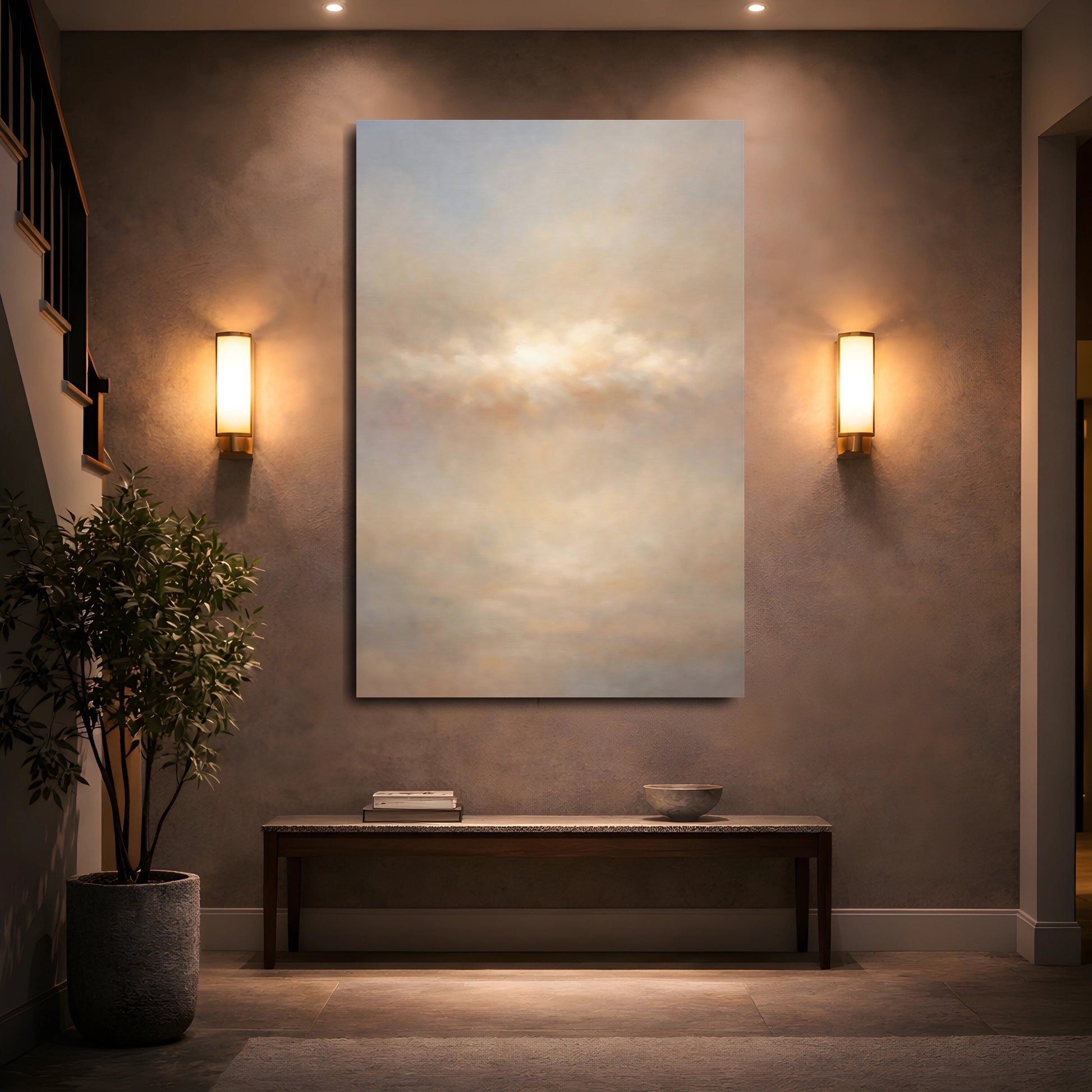 Mockup 4. Nature Cloudscape Neutral Cloudscape shown as stretched canvas wall art