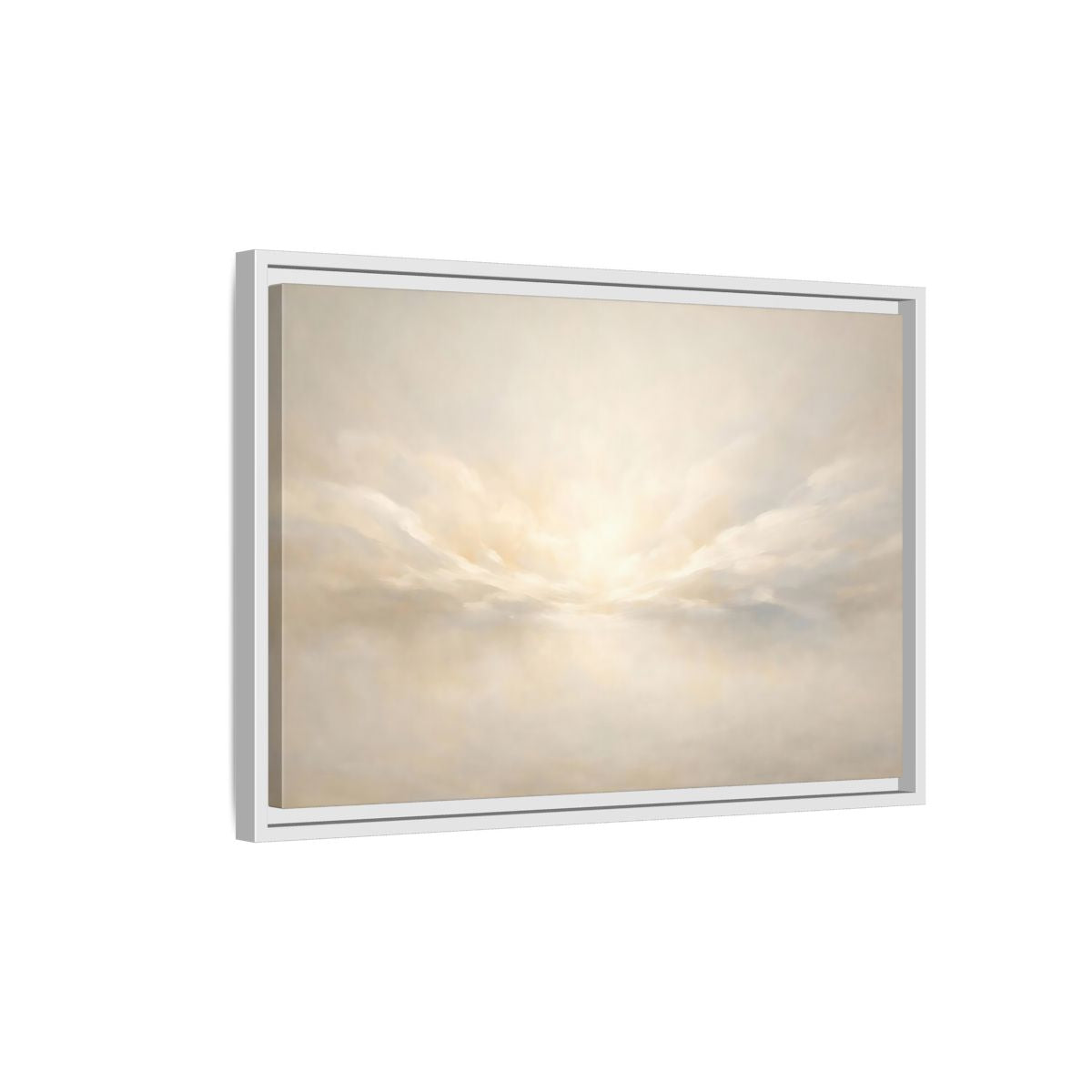 Side Mockup 1. Nature Cloudscape Soft Sky shown as stretched canvas wall art