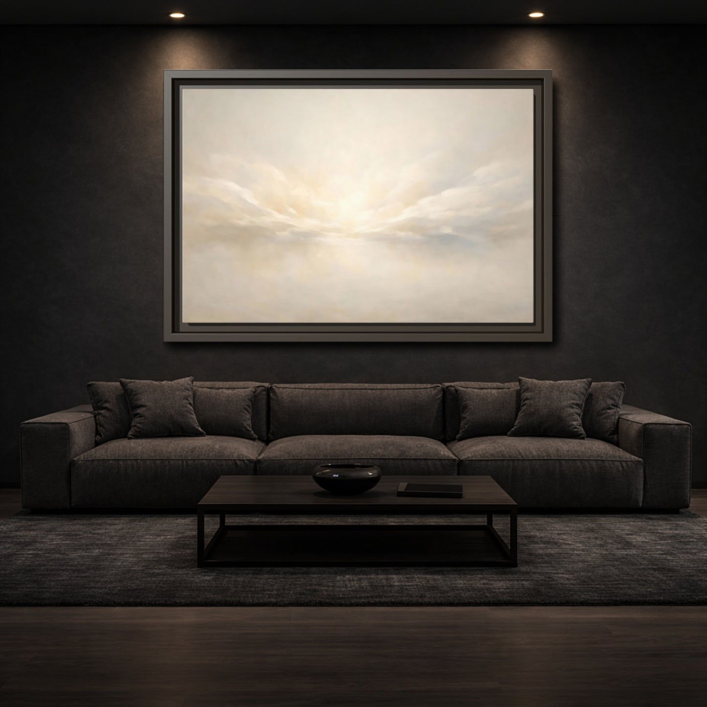 Mockup 2. Nature Cloudscape Soft Sky shown as stretched canvas wall art
