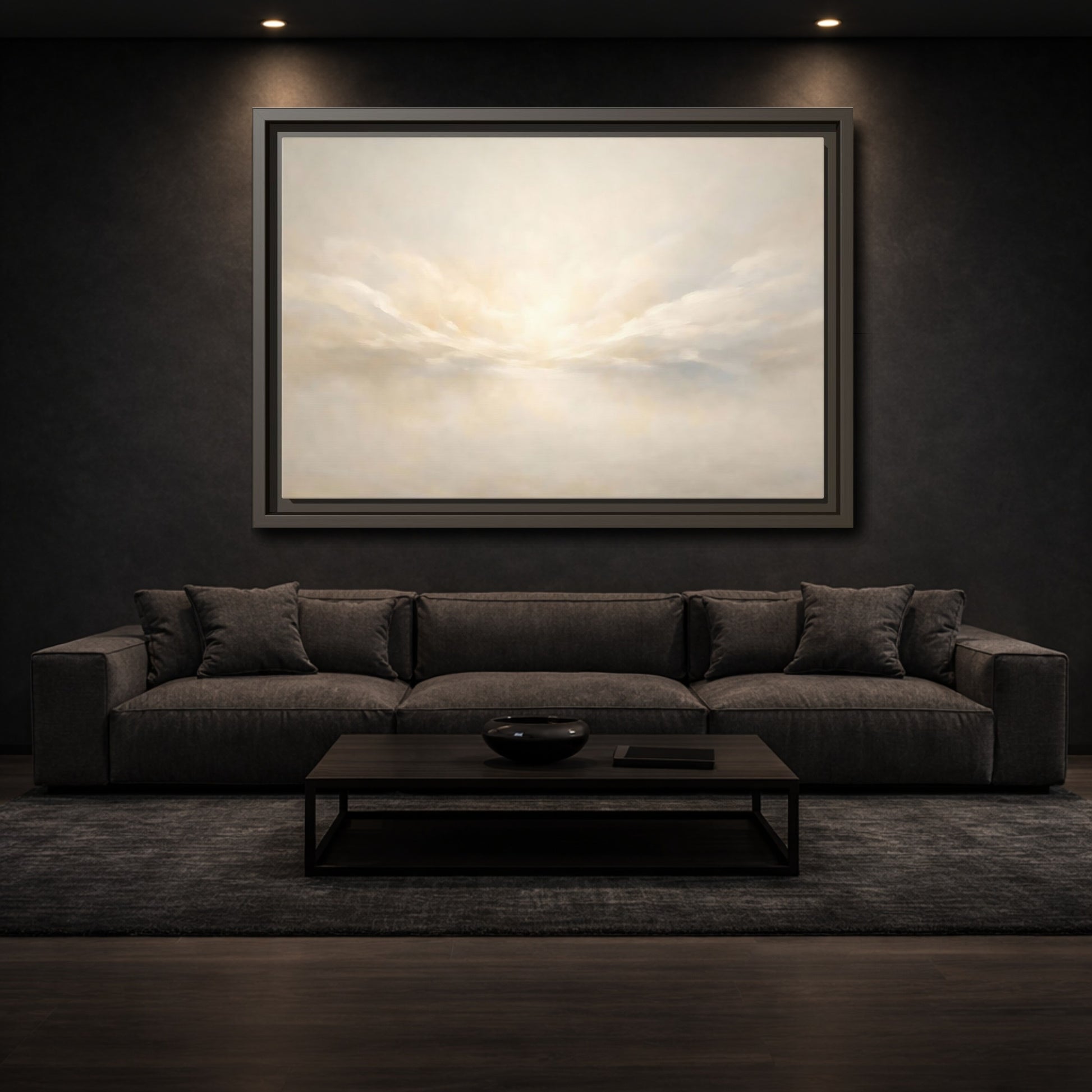 Mockup 2. Nature Cloudscape Soft Sky shown as stretched canvas wall art