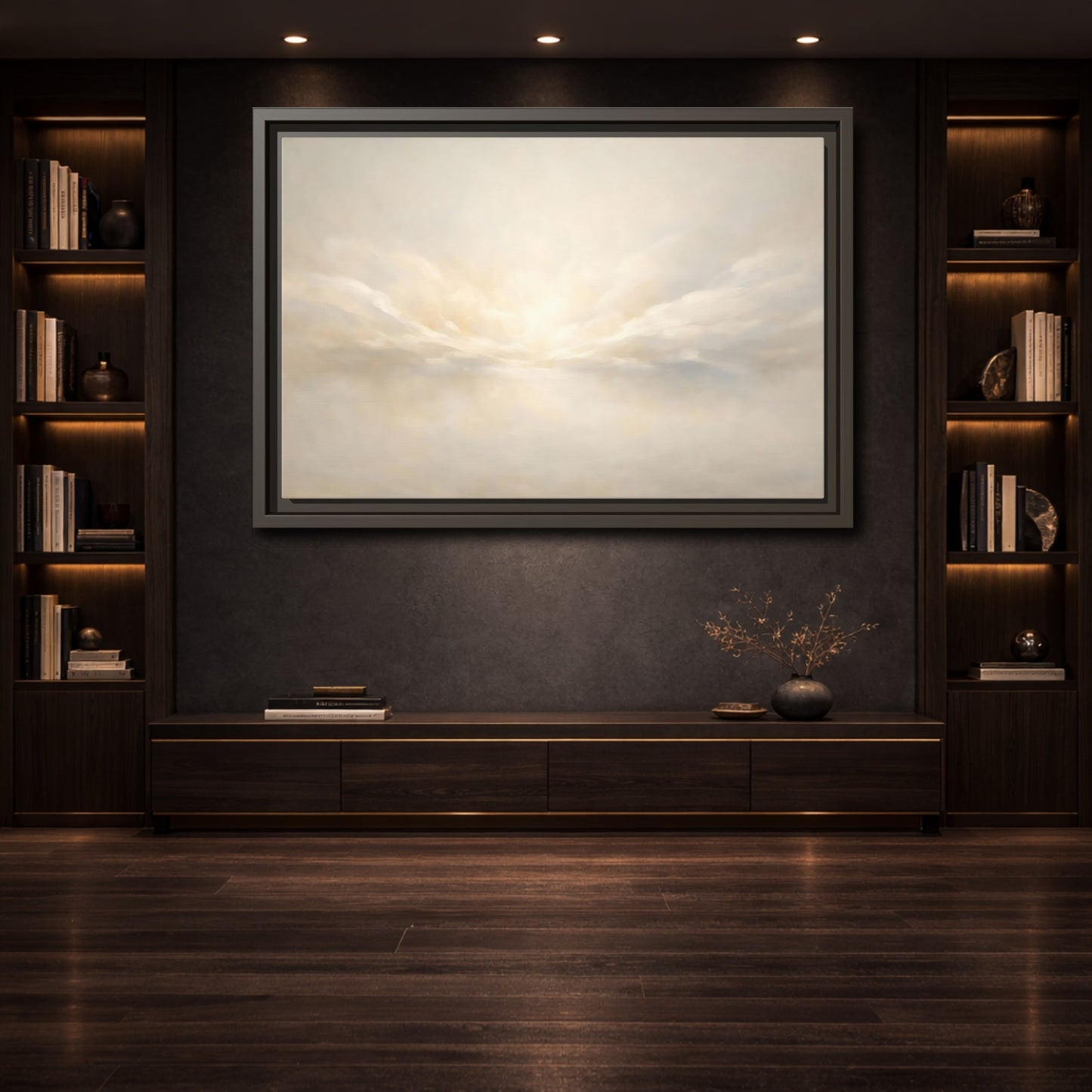 Mockup 3. Nature Cloudscape Soft Sky shown as stretched canvas wall art