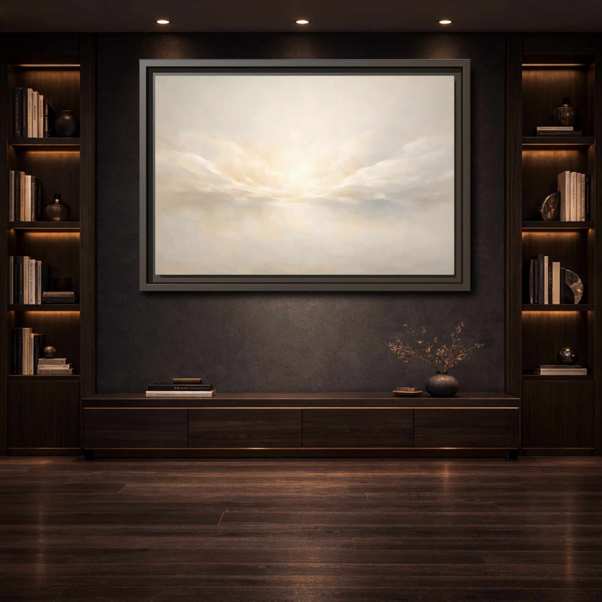 Mockup 3. Nature Cloudscape Soft Sky shown as stretched canvas wall art