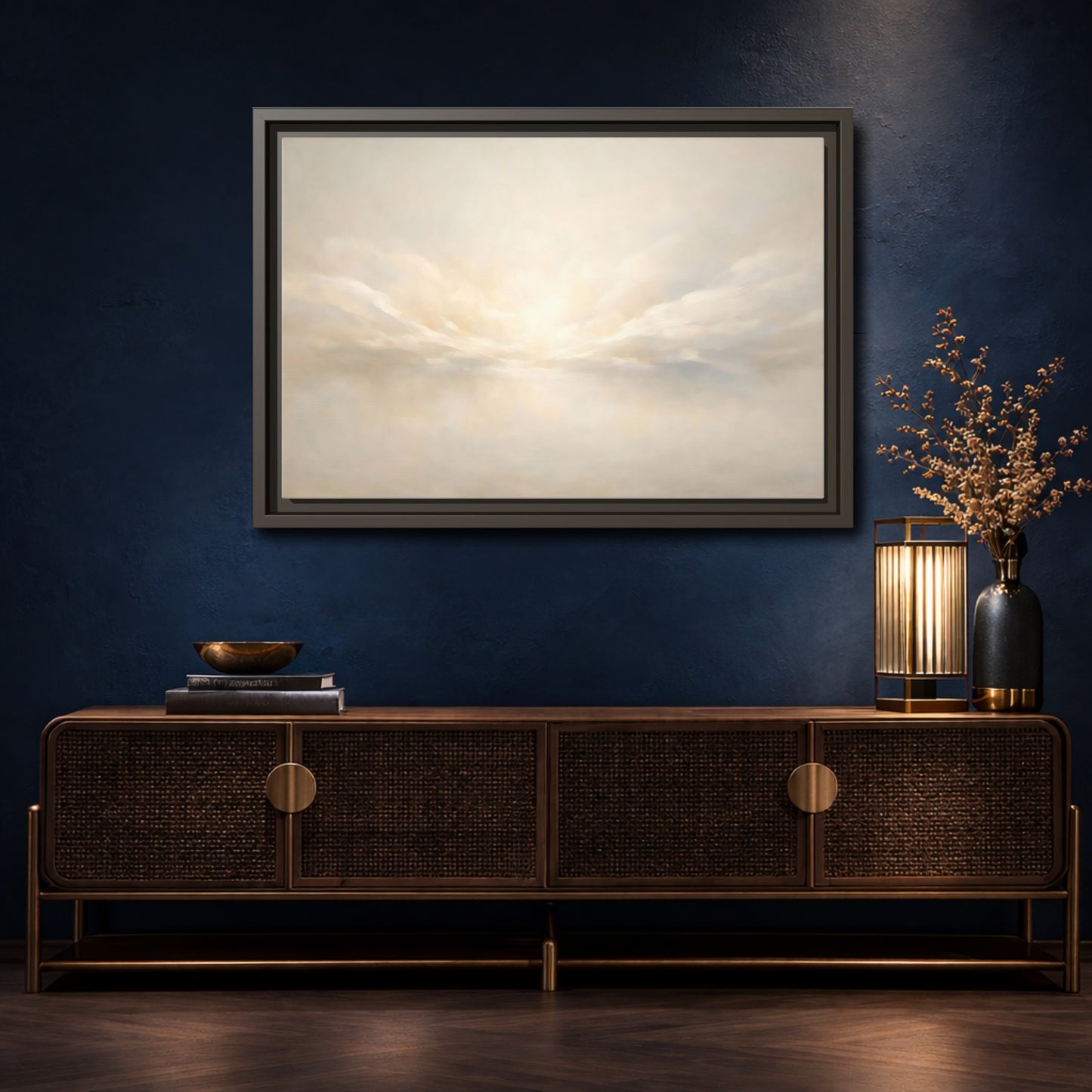 Mockup 4. Nature Cloudscape Soft Sky shown as stretched canvas wall art