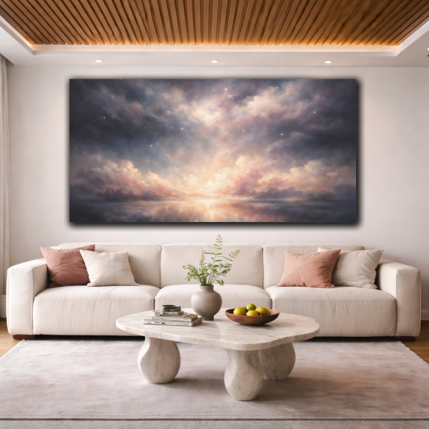 Mockup 3. Nature Cloudscape Twilight Sky Reflection shown as stretched canvas wall art