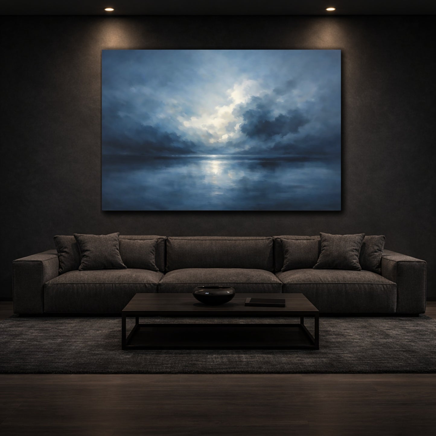 Mockup 2. Nature Cloudy Sea Blue Ocean Sky shown as stretched canvas wall art