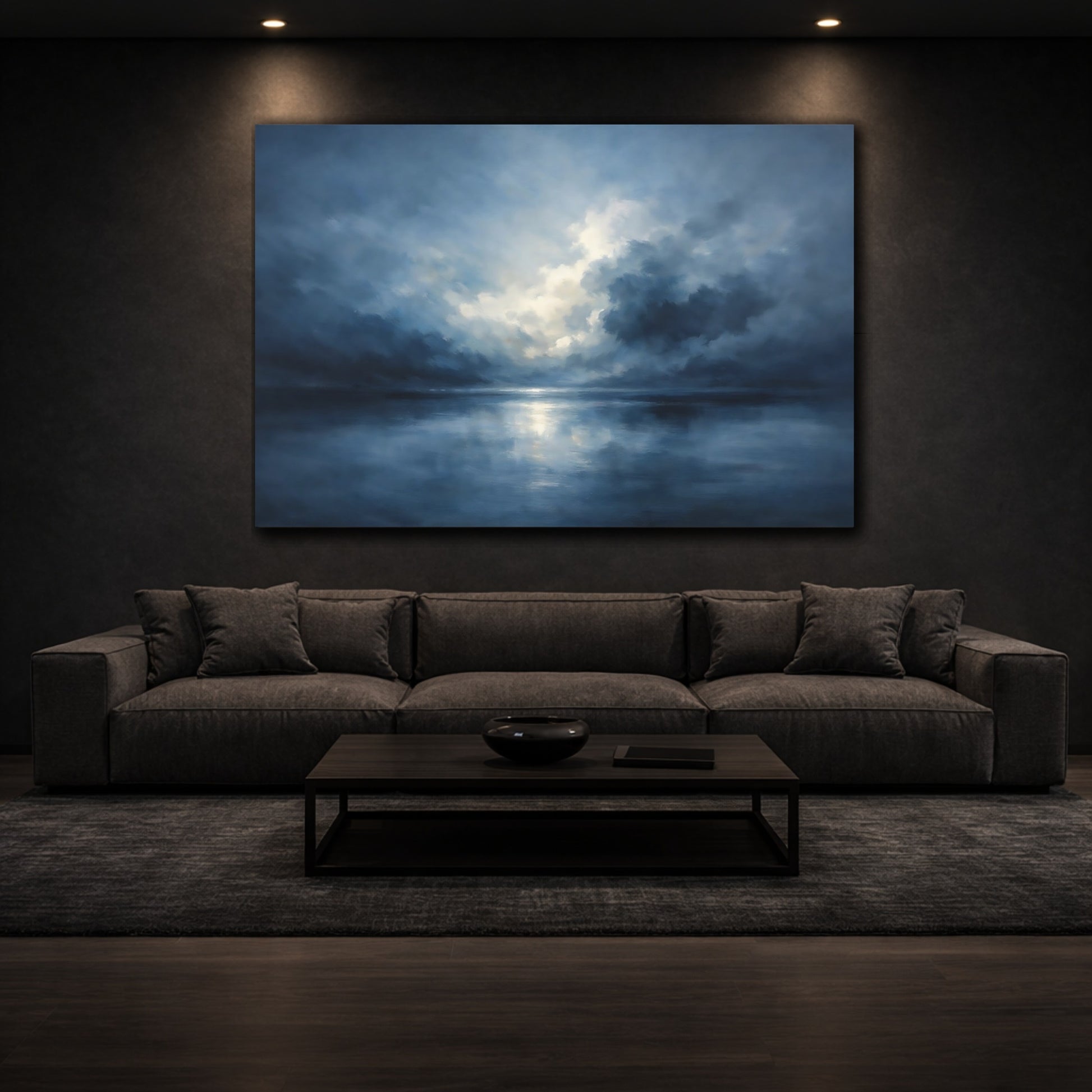 Mockup 2. Nature Cloudy Sea Blue Ocean Sky shown as stretched canvas wall art