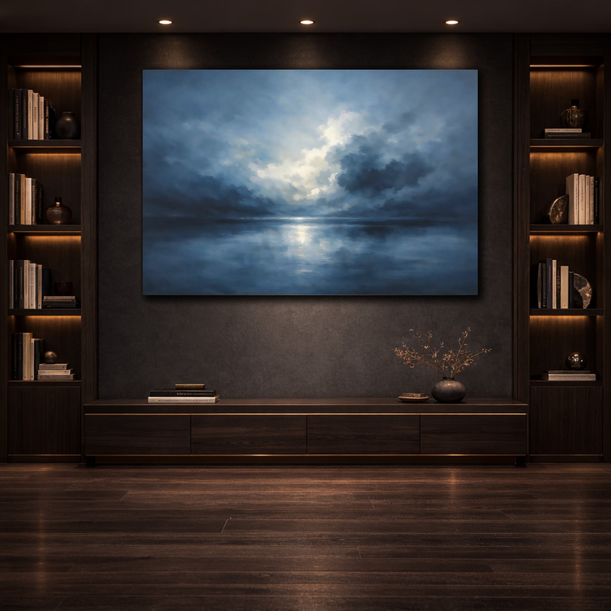 Mockup 3. Nature Cloudy Sea Blue Ocean Sky shown as stretched canvas wall art