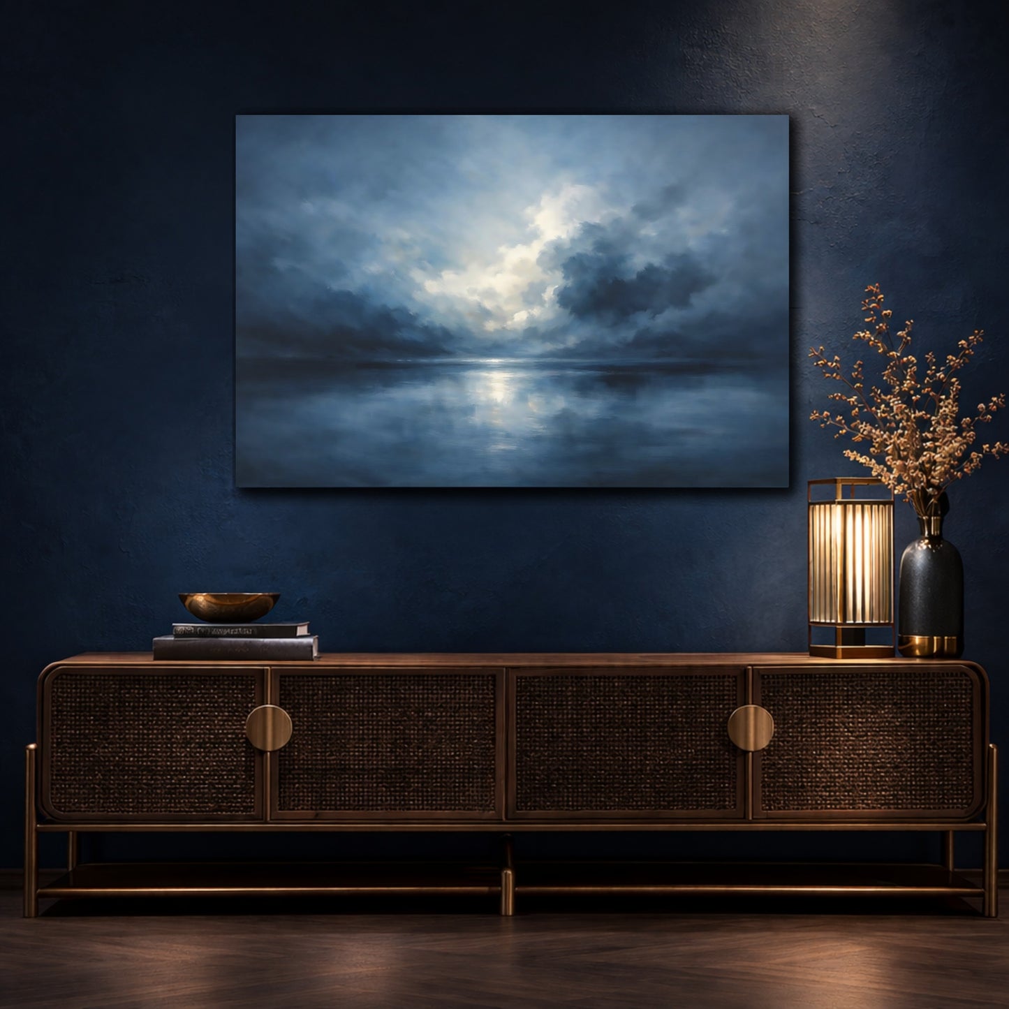 Mockup 4. Nature Cloudy Sea Blue Ocean Sky shown as stretched canvas wall art
