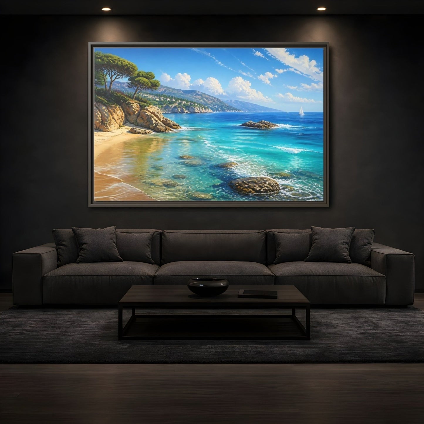 Nature Coastal Beach Blue Ocean Framed Canvas Print – realistic Decor for Living Room, Above Fireplace - YesArtYes